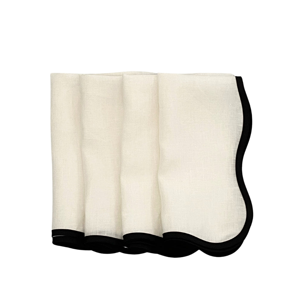 Buy Luxe Cushions & Linens - Cream and Black Scallop Napkin (Set of 4) - By Luxe & Beau Designs 