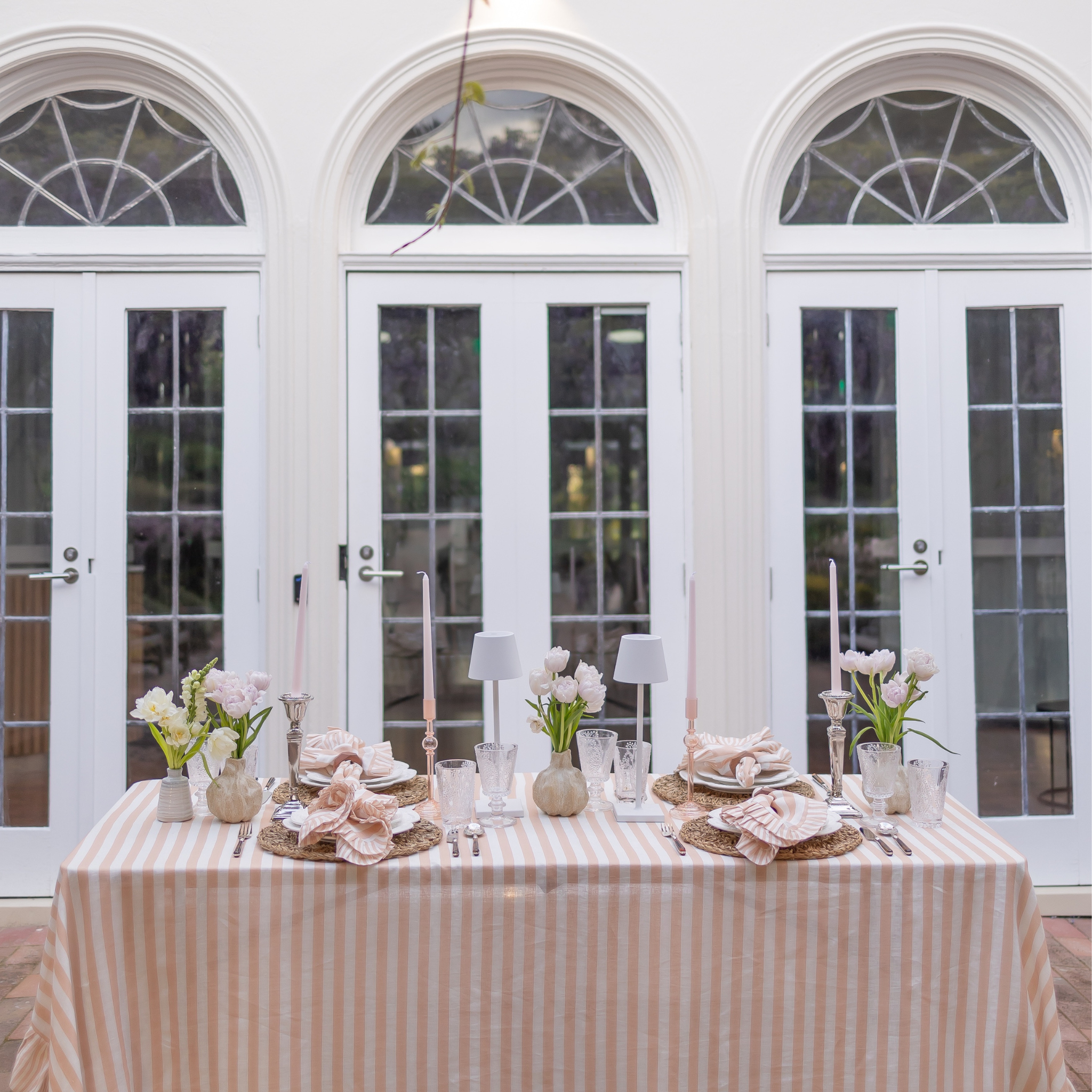 Buy Luxe Cushions & Linens - Blush Stripe Ruffle Linen Table Cloth - By Luxe & Beau Designs 