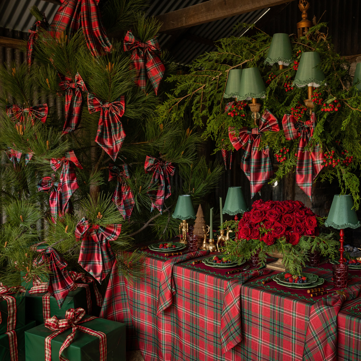 Red Tartan Christmas table styled with Red Tartan table cloth