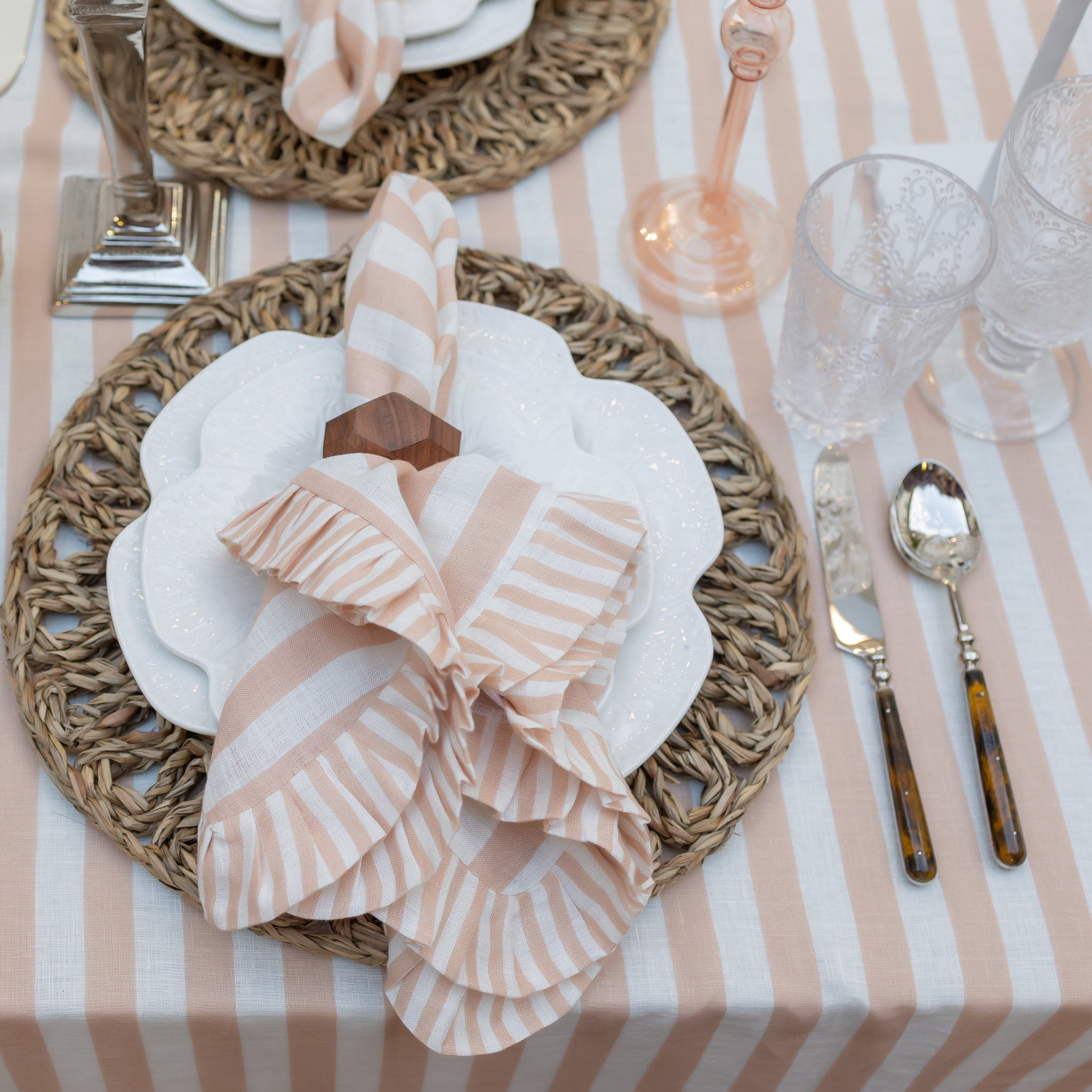 Buy Luxe Cushions & Linens - Blush Stripe Ruffle Linen Table Cloth - By Luxe & Beau Designs 