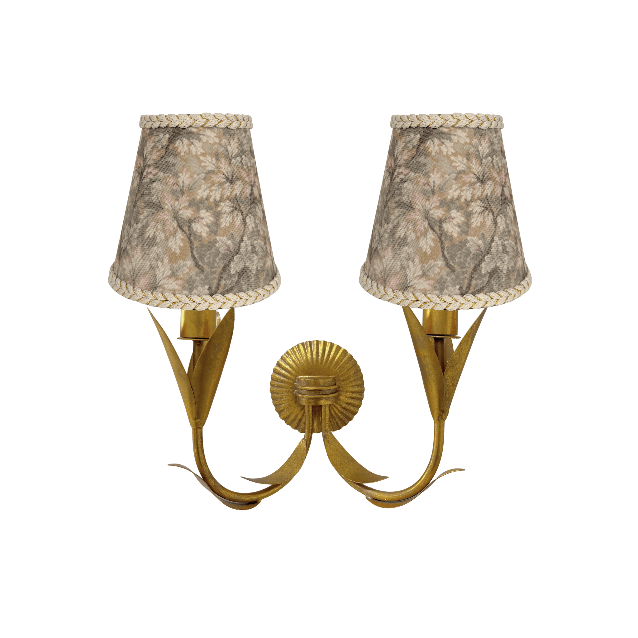 Olive Tapestry Lamp Shade and La Fleur Antique Gold Wall Sconce - LUXE AND BEAU