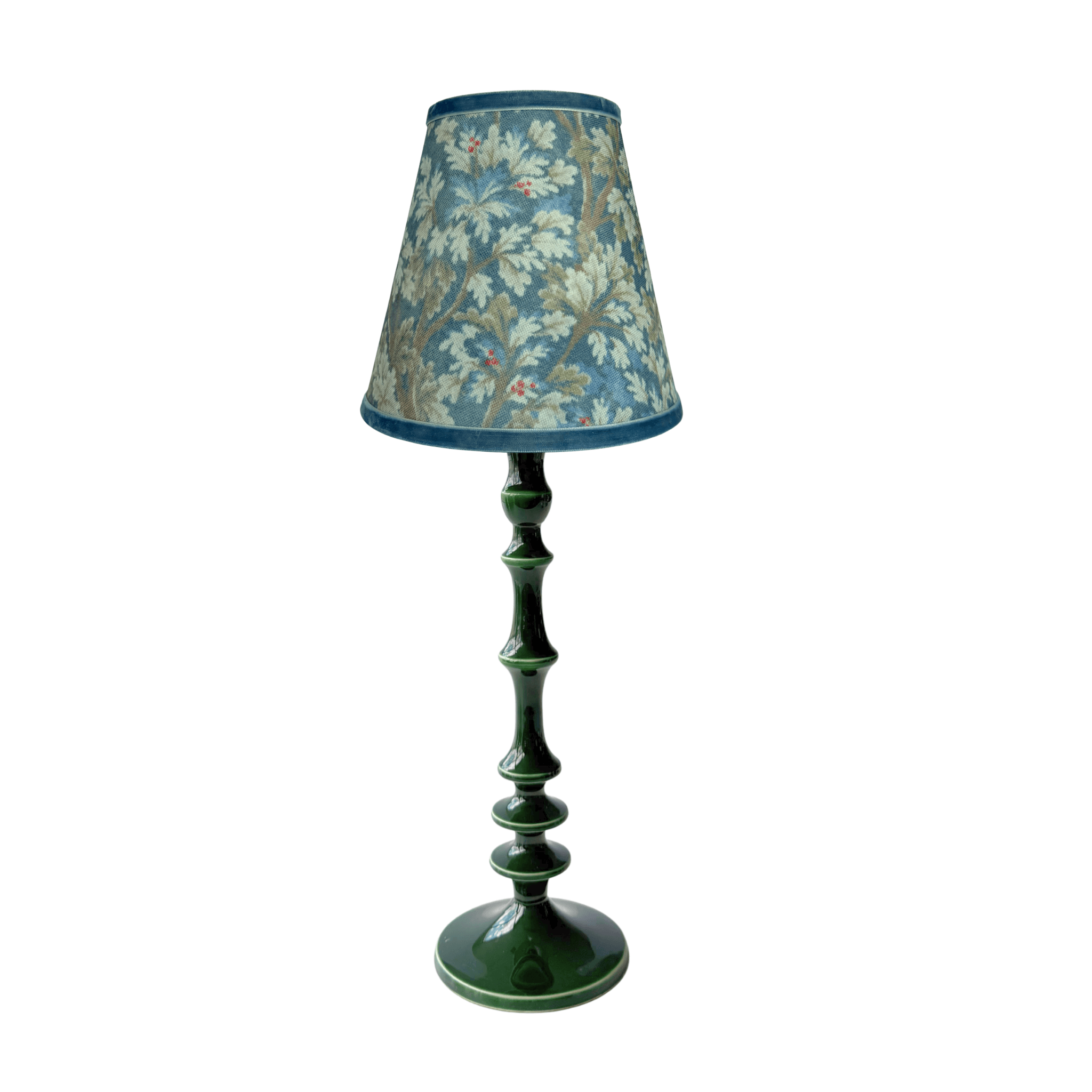 Navy Tapestry Lamp Shade & Verdant Green Base - Table Lamp - LUXE AND BEAU