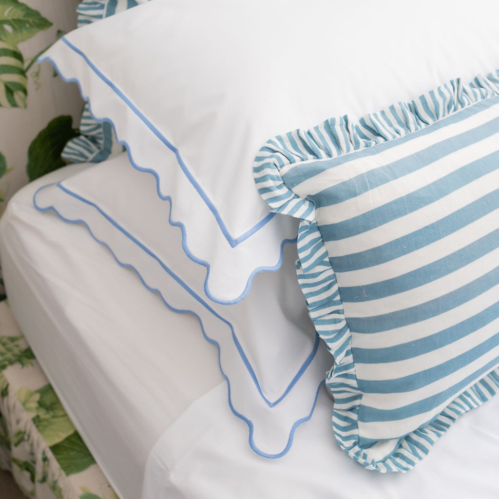 Buy Luxe Cushions & Linens - Blue Scallop Pillow Case Set - By Luxe & Beau Designs 