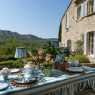 Provence Blue Stripe Table Cloth With Ruffle - LUXE AND BEAU