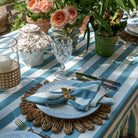 Provence Blue Stripe Table Cloth With Ruffle - LUXE AND BEAU