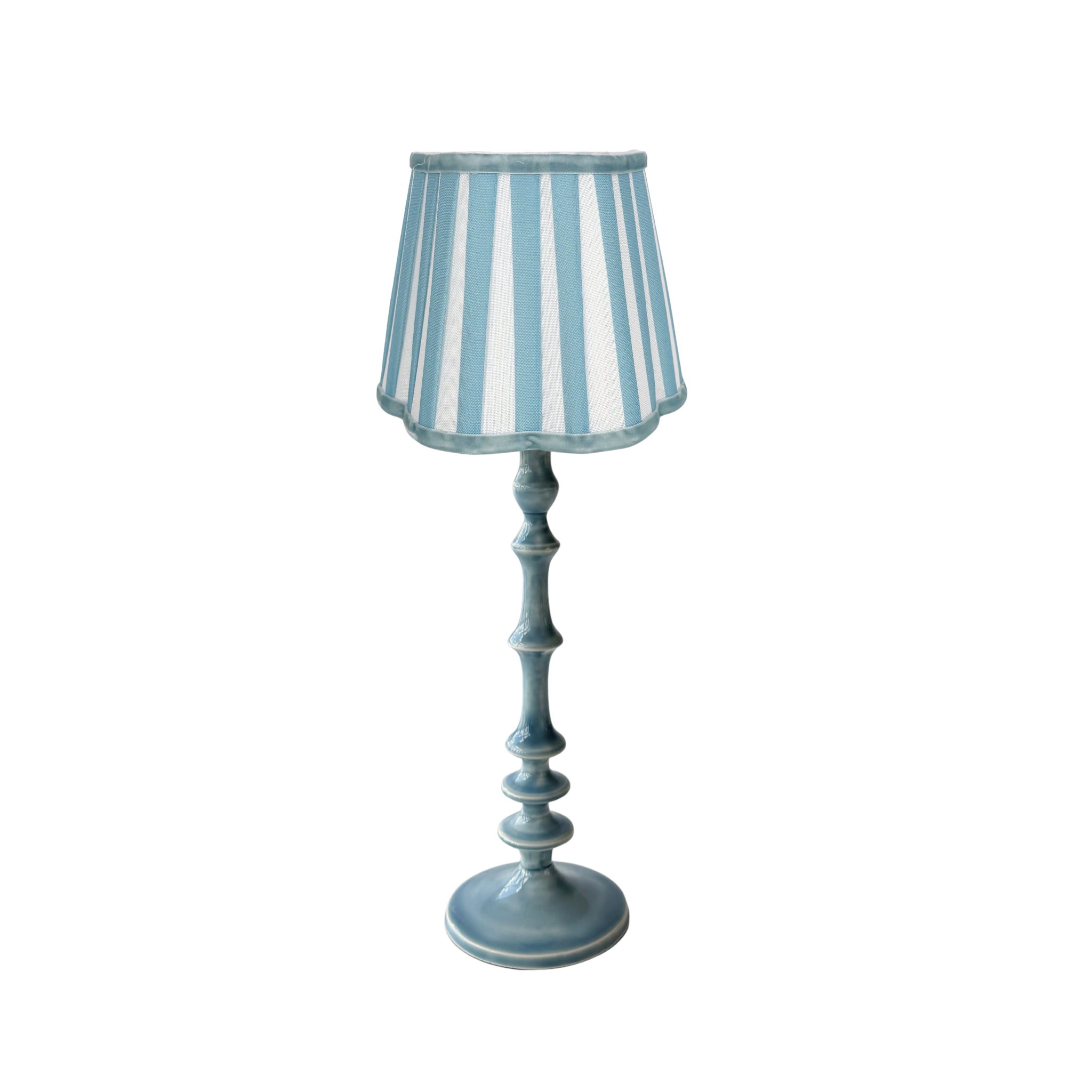 Blue Stripe Scallop Lamp Shade & Ocean Blue Base - Table Lamp - LUXE AND BEAU