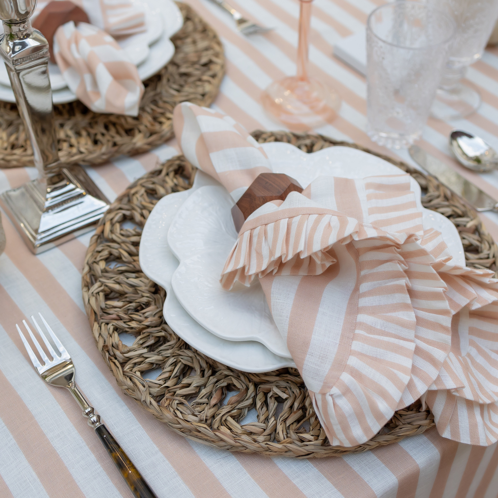 Buy Luxe Cushions & Linens - Blush Stripe Ruffle Linen Table Cloth - By Luxe & Beau Designs 