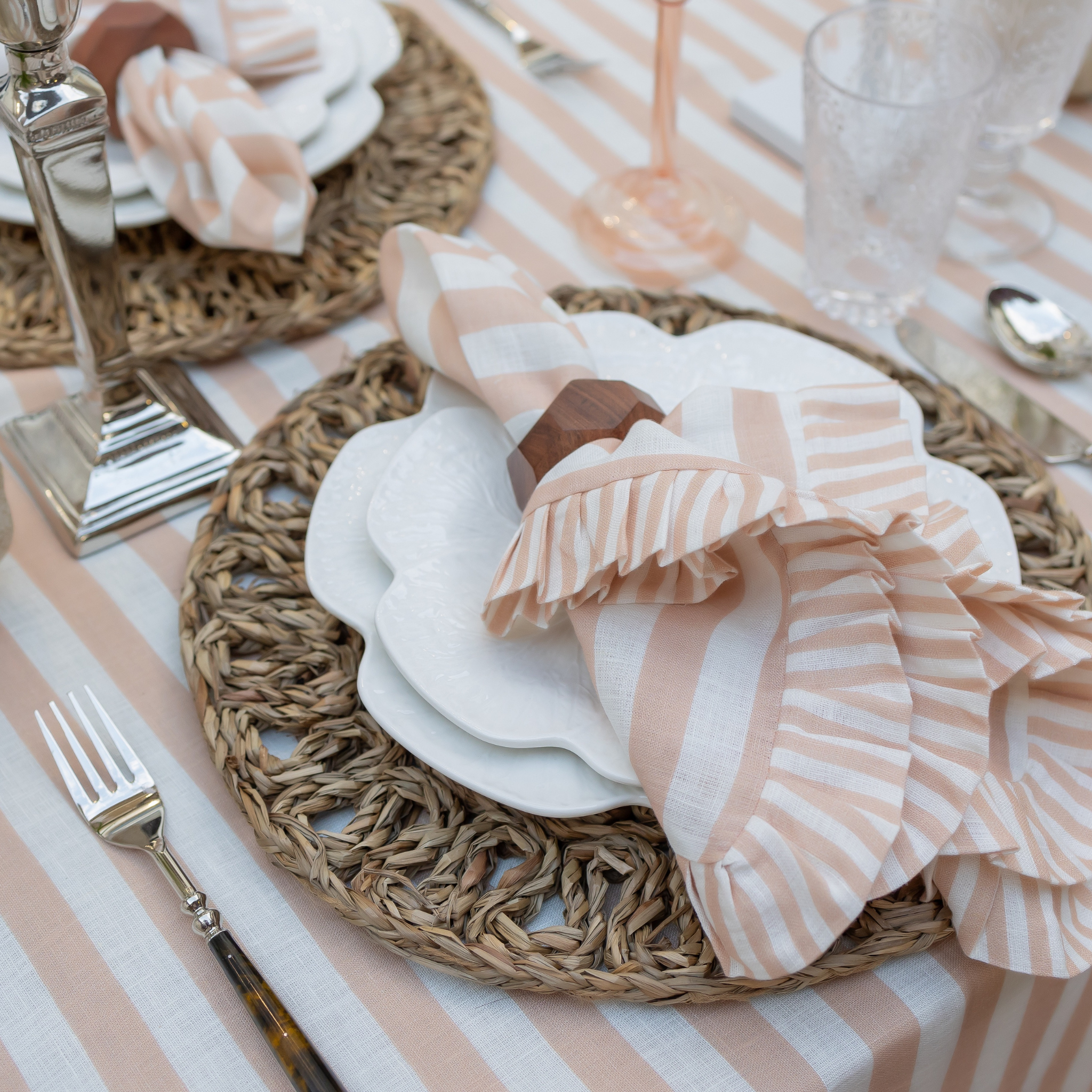 Buy Luxe Cushions & Linens - Blush Linen Ruffle Linen Napkin (Set Of 4) - By Luxe & Beau Designs 