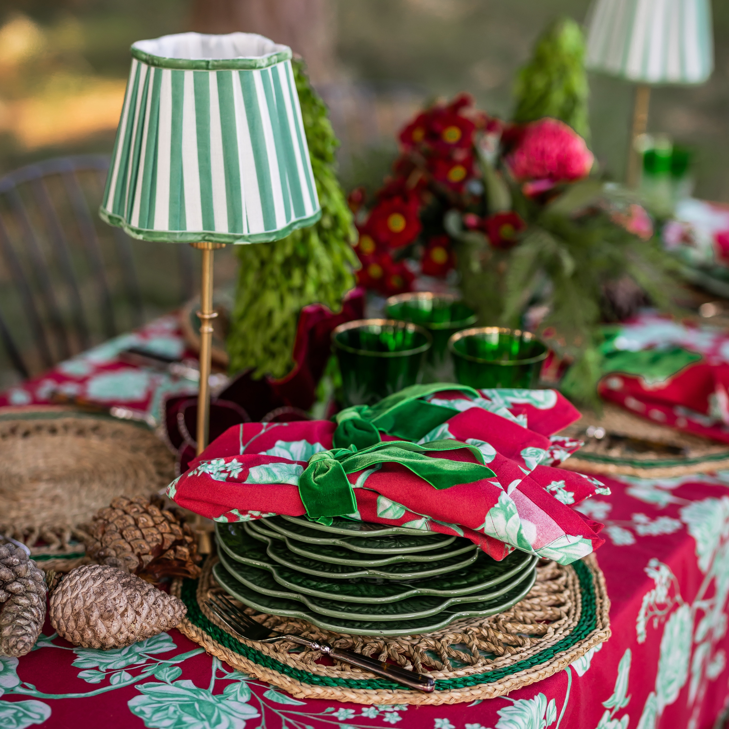 Green Stripe Scallop Shade & Gold Base - USB Table Lamp - LUXE AND BEAU