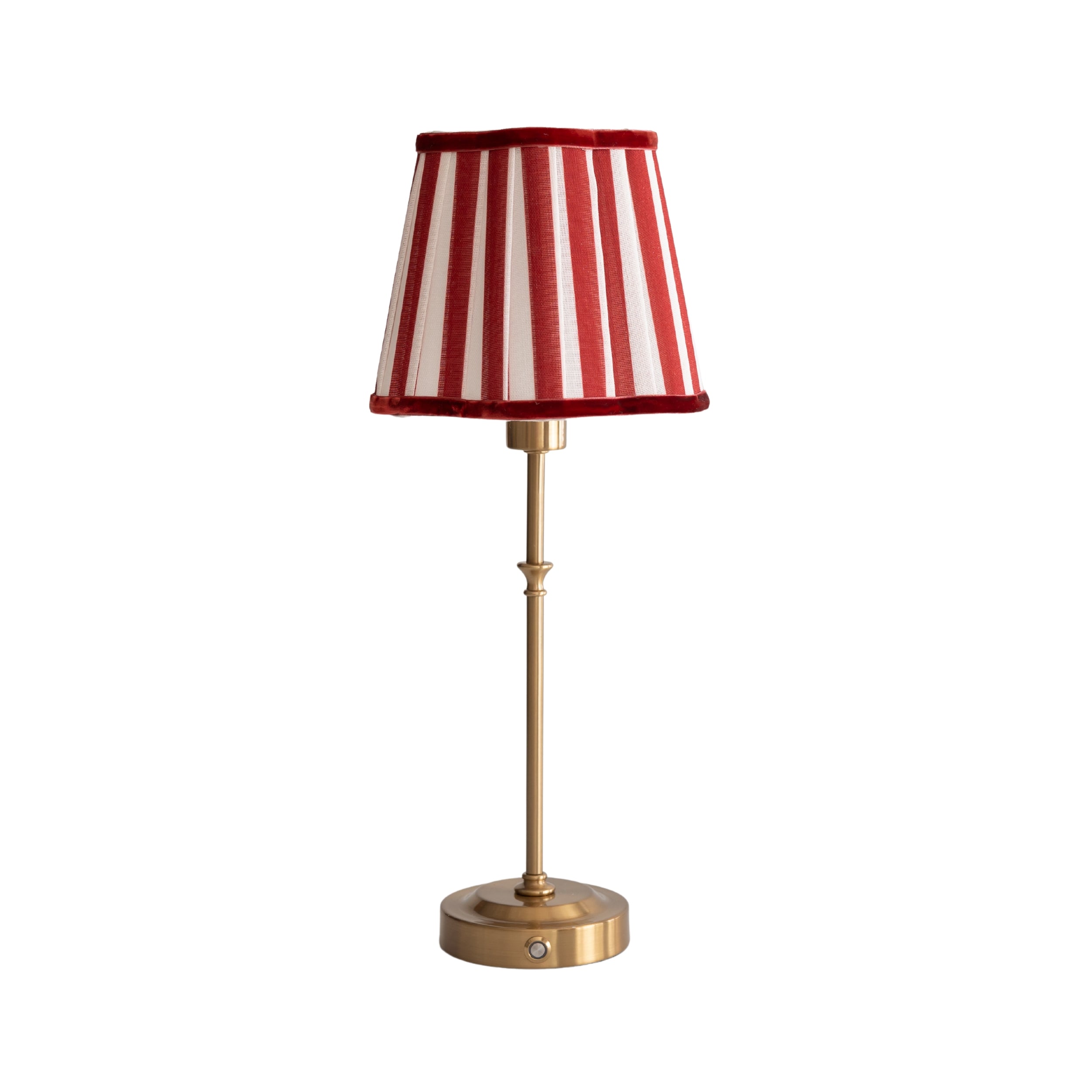Red Stripe Scallop Shade & Gold Base - USB Table Lamp - LUXE AND BEAU