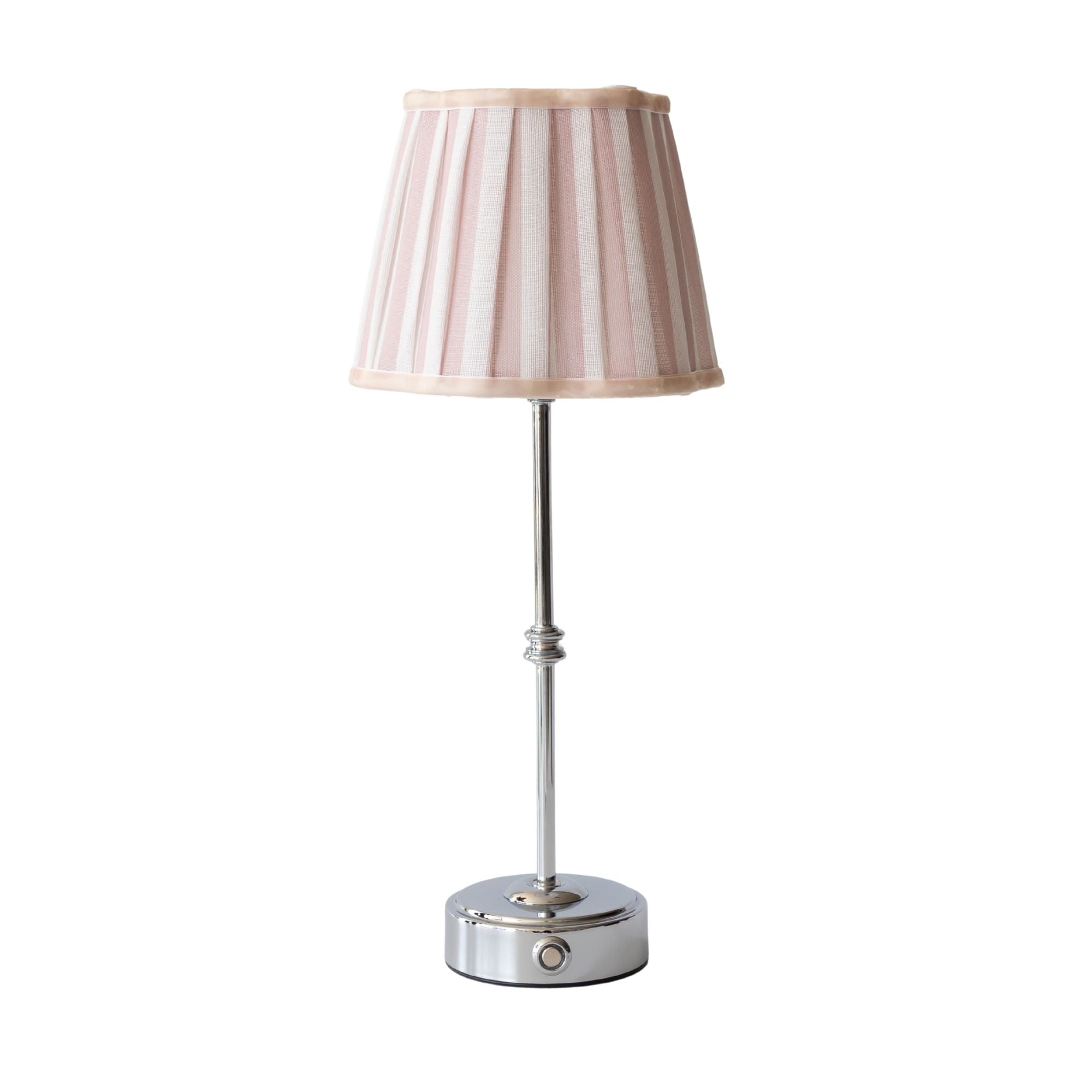 Pink Stripe Scallop Shade & Silver Base - USB Table Lamp - LUXE AND BEAU