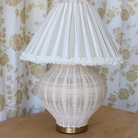 Beige Stripe Designer Ruffle Lamp Shade Velvet Trim - LUXE AND BEAU