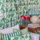 Green Stripe Designer Ruffle Lamp Shade Velvet Trim - LUXE AND BEAU