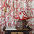 Red Stripe Designer Ruffle Lamp Shade Velvet Trim - LUXE AND BEAU