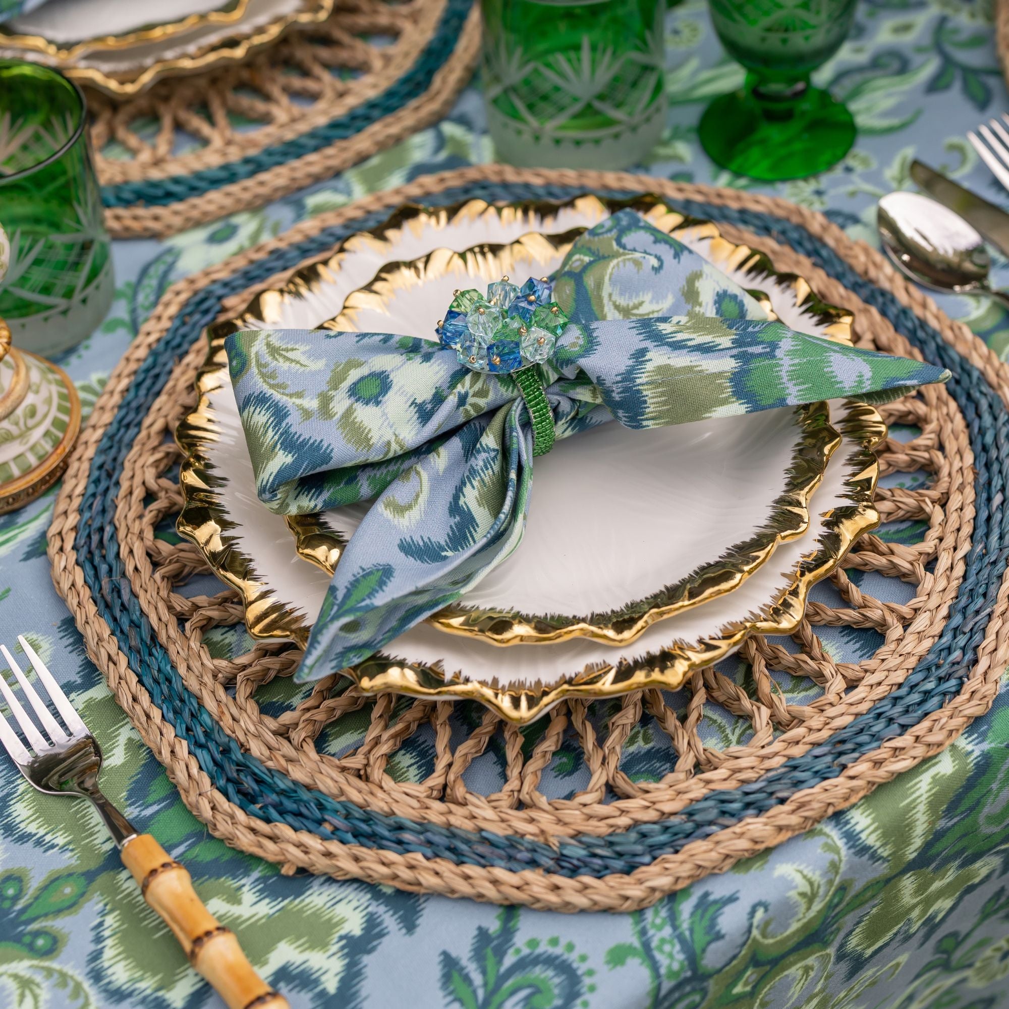 Sapphire Octagon Seagrass Placemat (Set of 4) - LUXE AND BEAU