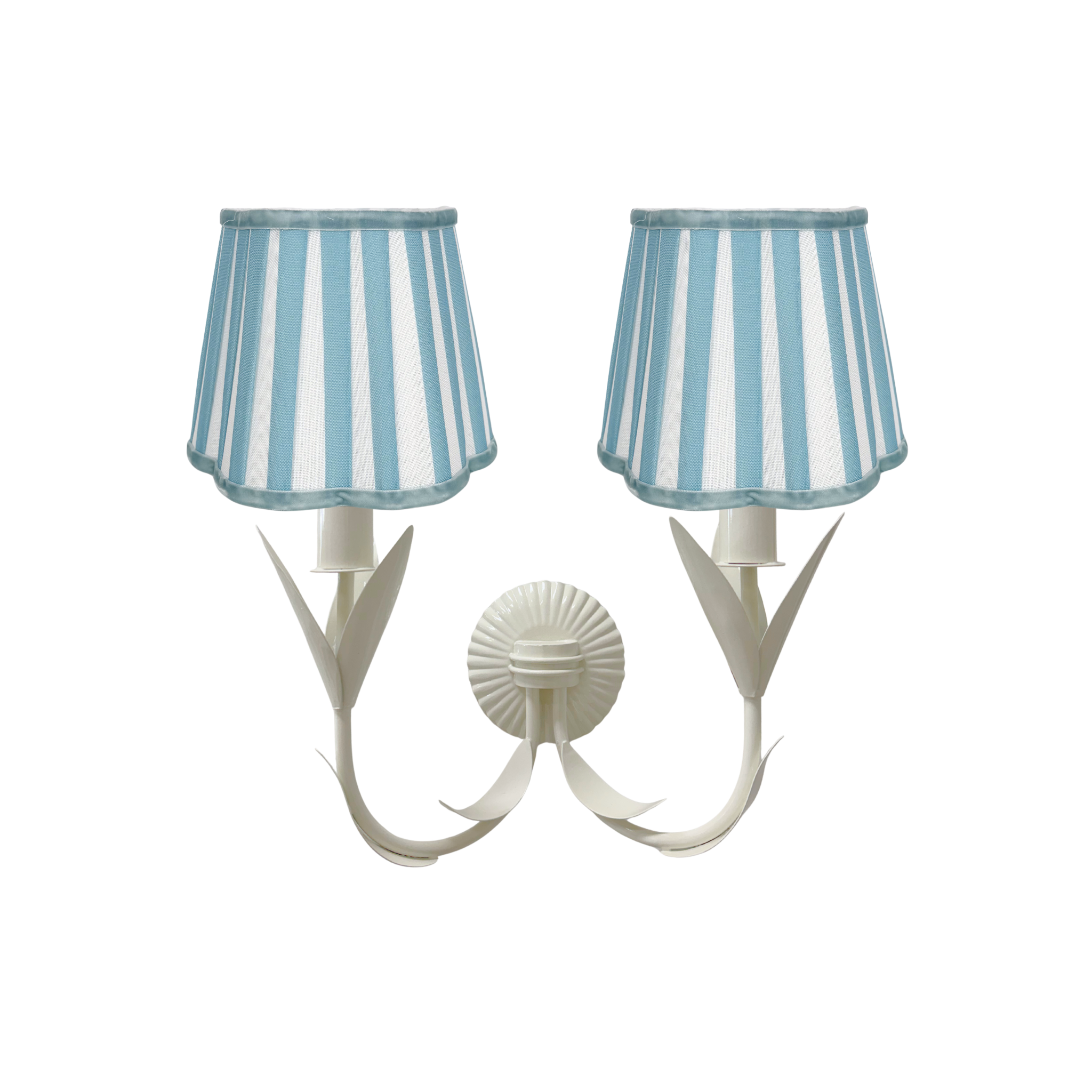 Blue Stripe Scallop Lamp Shade and La Fleur Ivory Wall Sconce - LUXE AND BEAU