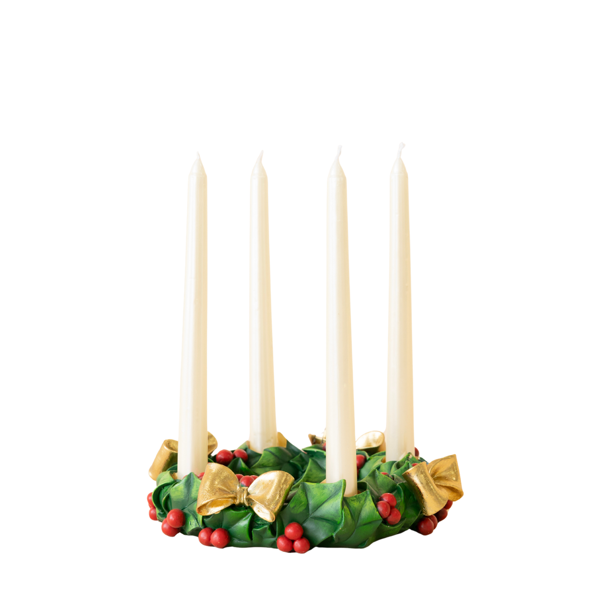 Holly candle ring with four cream taper candles