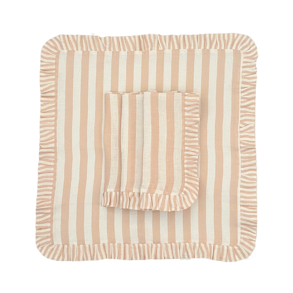 Buy Luxe Cushions & Linens - Blush Linen Ruffle Linen Napkin (Set Of 4) - By Luxe & Beau Designs 