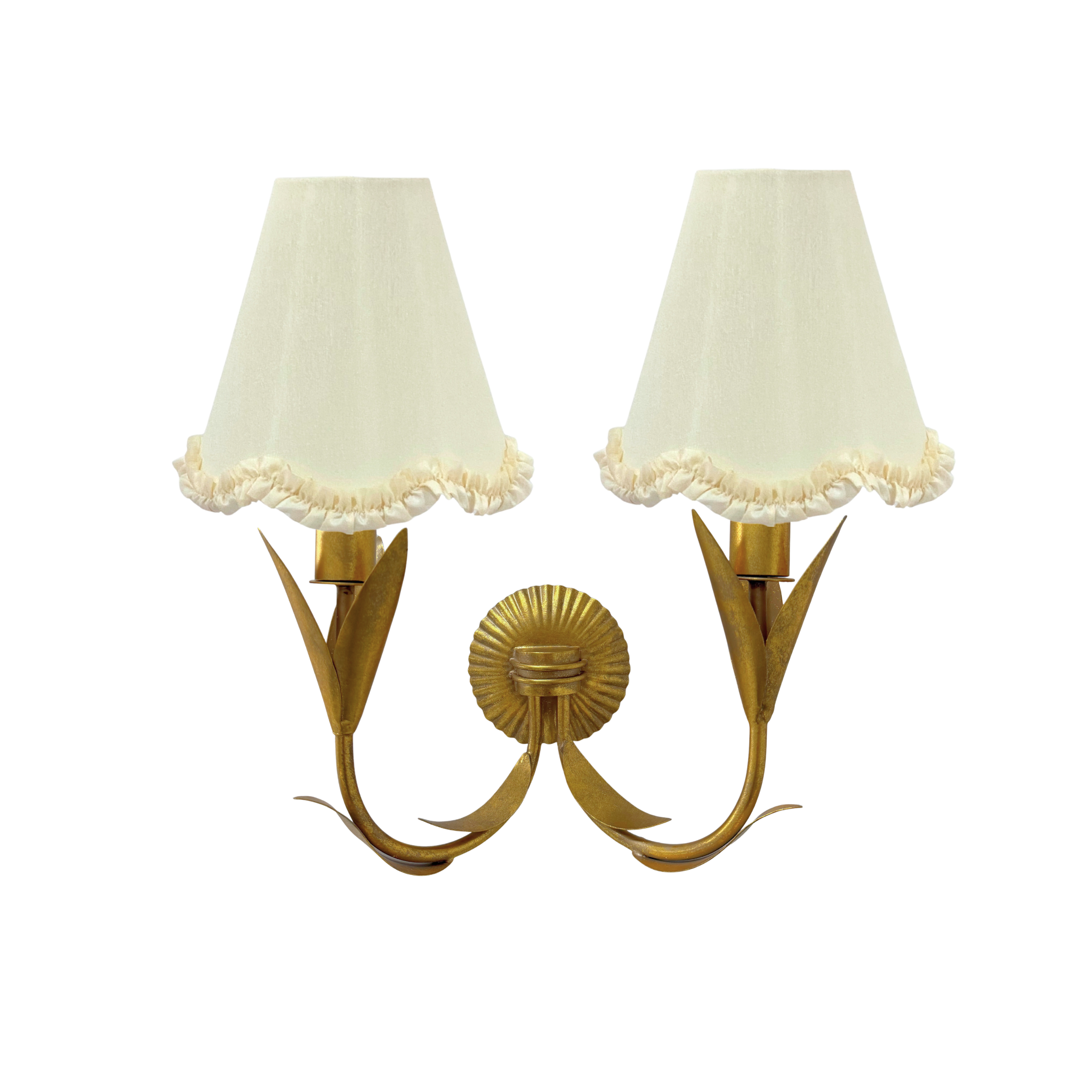 Ivory Scallop Ruffle Lamp Shade and La Fleur Antique Gold Wall Sconce - LUXE AND BEAU
