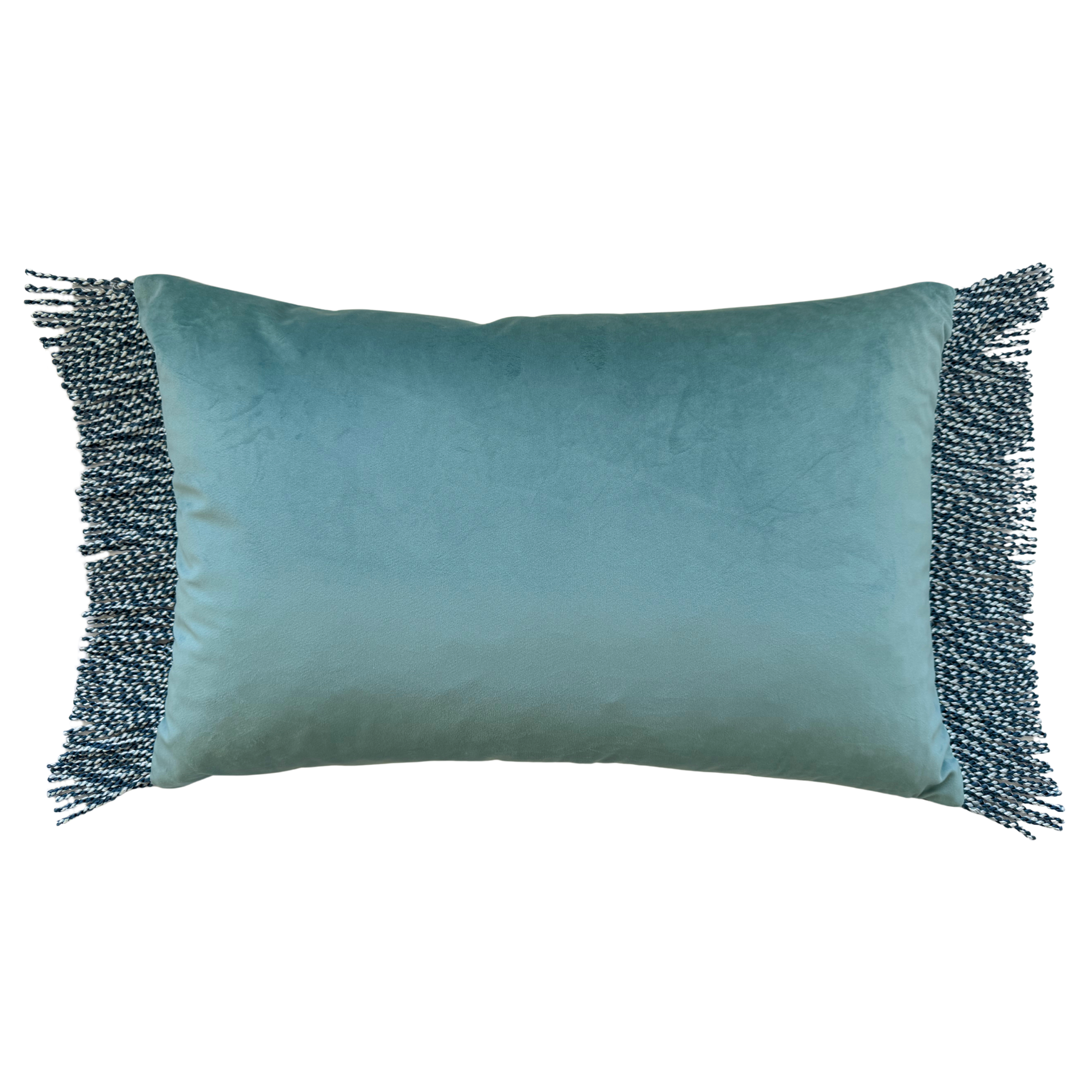 Bullion Fringe Bleu Velvet Cushion Cover 40x60cm - LUXE AND BEAU