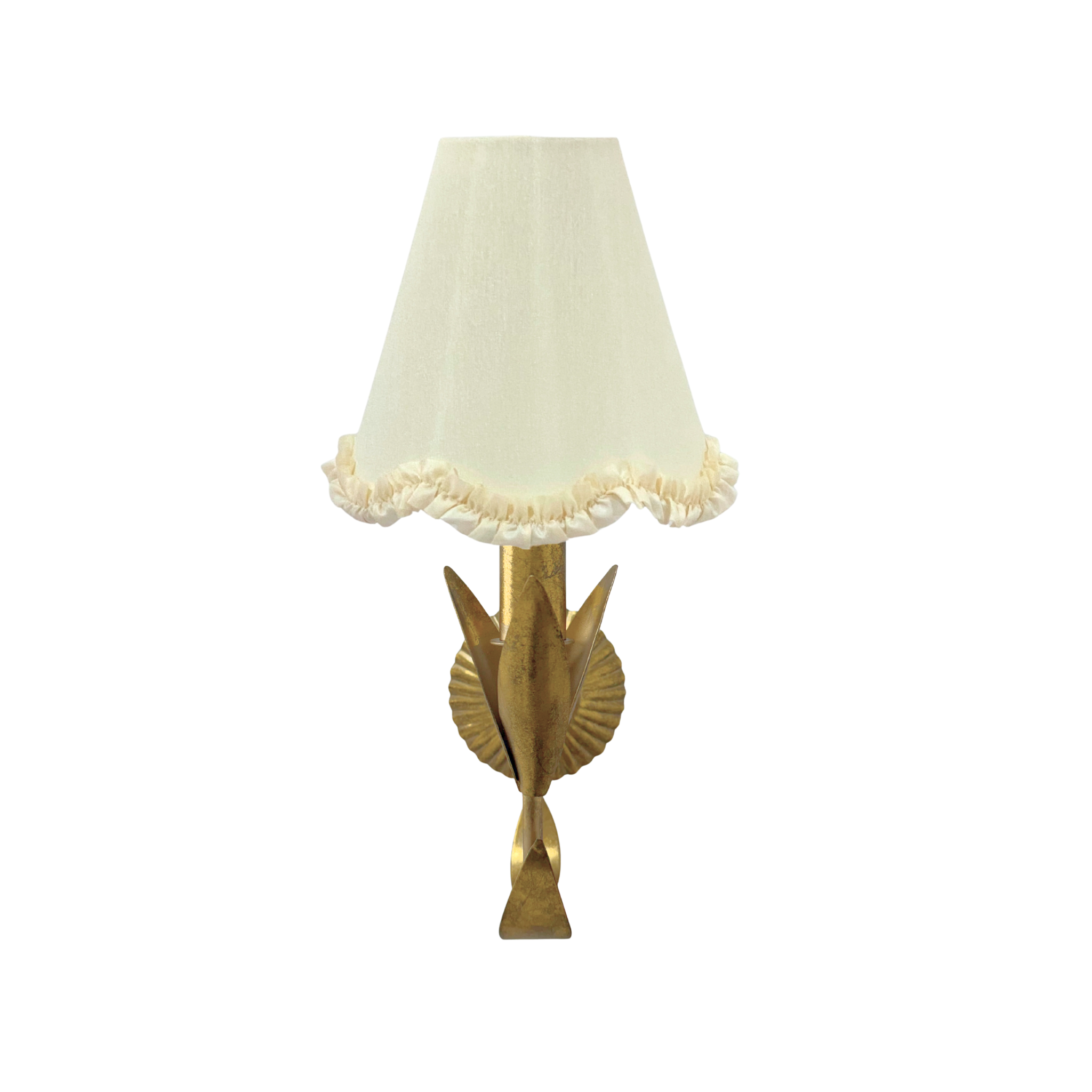 Ivory Scallop Ruffle Lamp Shade and La Fleur Antique Gold Wall Sconce - LUXE AND BEAU