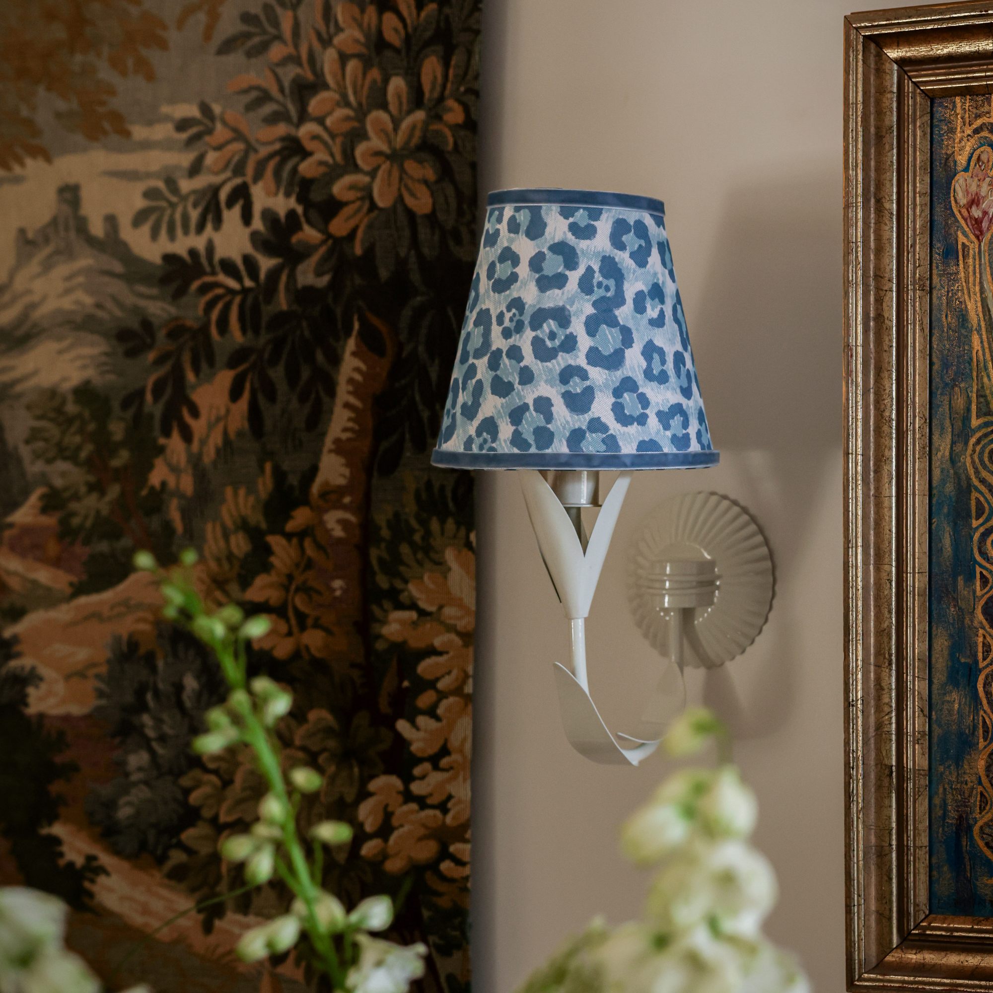 Bleu Leopard Shade and La Fleur Ivory Wall Sconce - LUXE AND BEAU