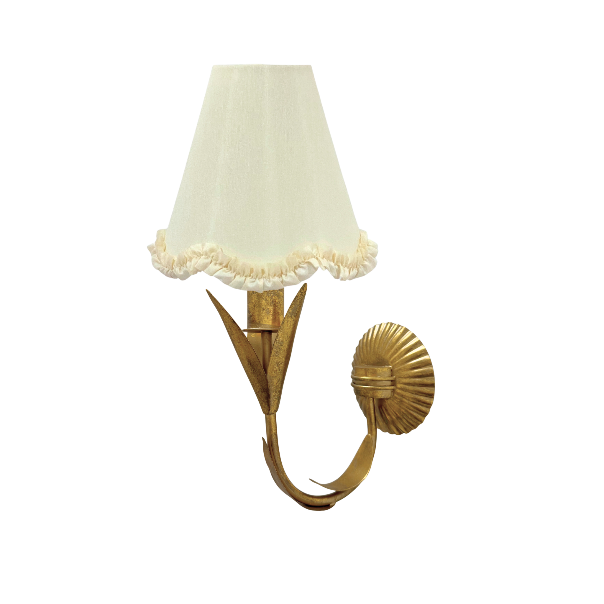 Ivory Scallop Ruffle Lamp Shade and La Fleur Antique Gold Wall Sconce - LUXE AND BEAU