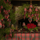 Red Tartan Christmas table styled with Red Tartan table cloth and Red Tartan ruffle lamp shade