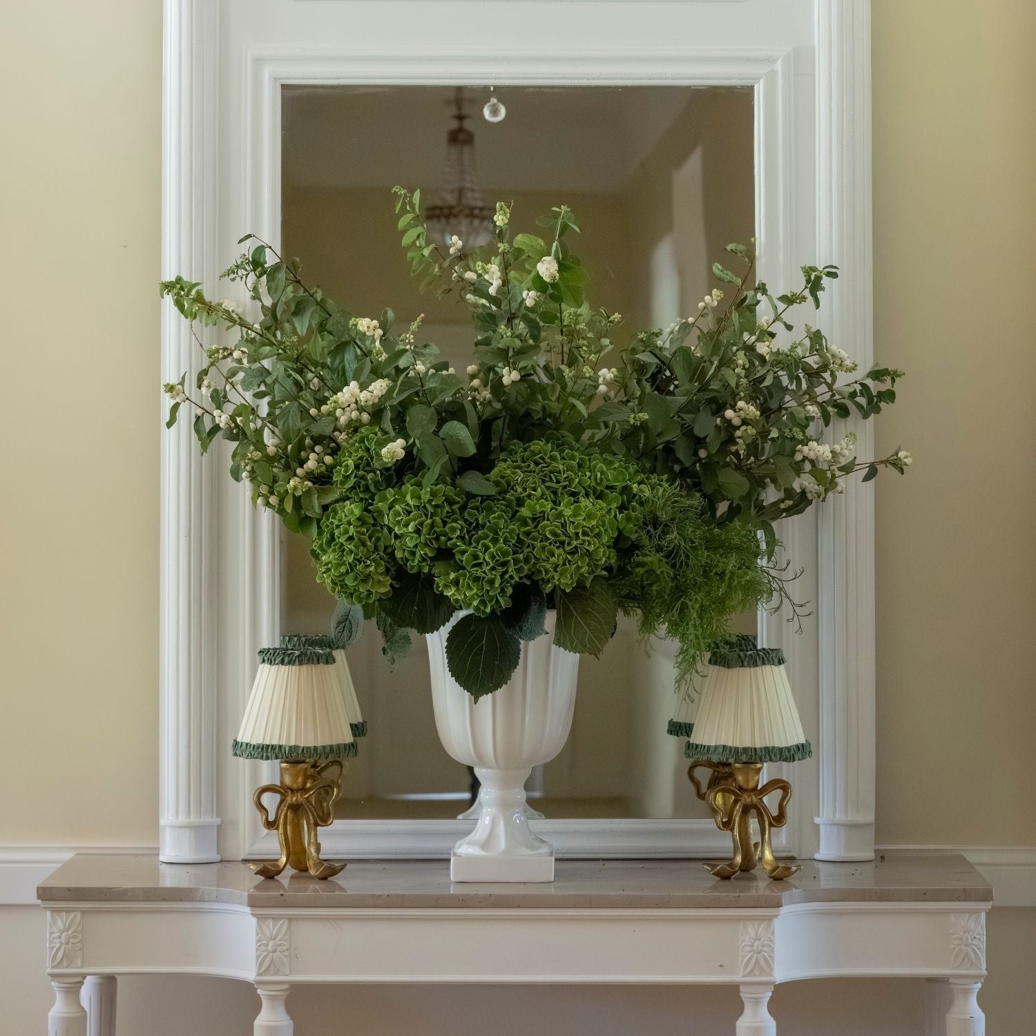 Audrey Cream and Hunter Green Lamp Shade & Beau Base - Table Lamp - LUXE AND BEAU