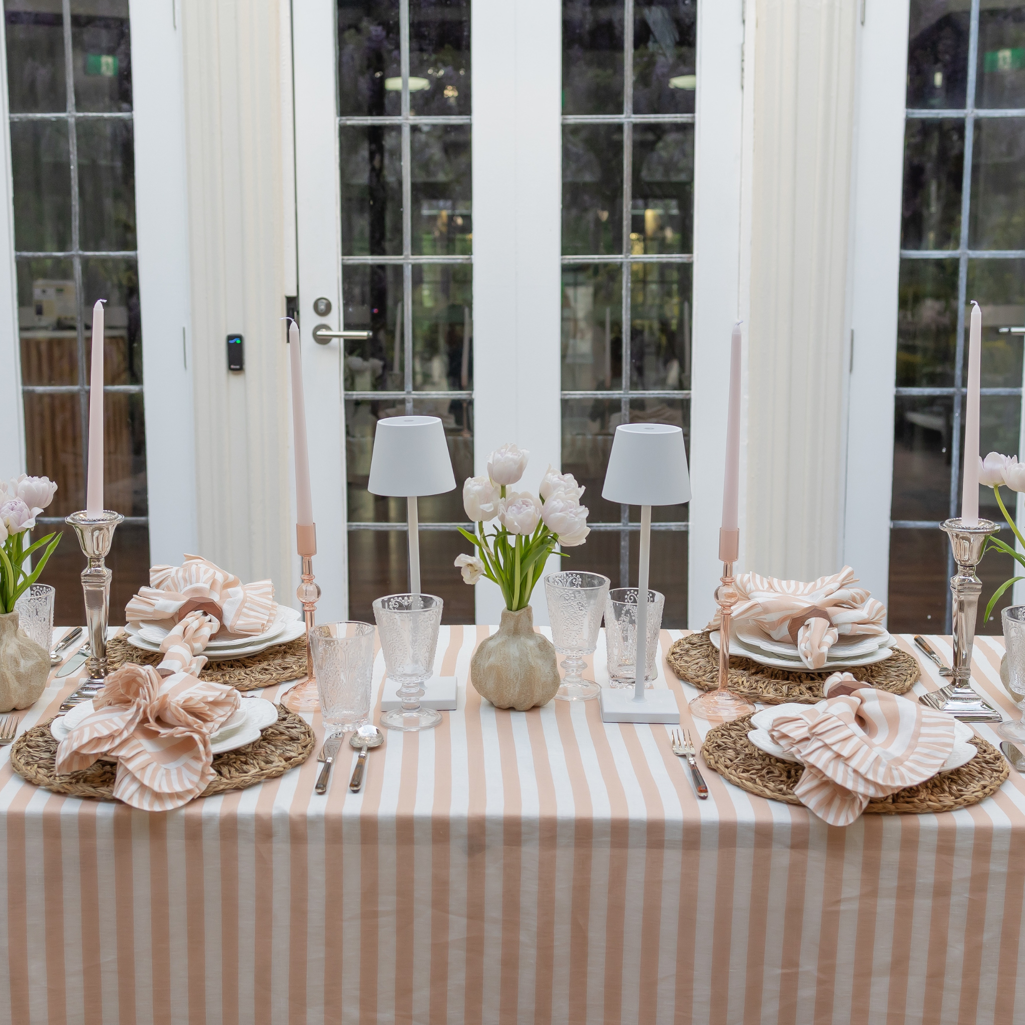 Buy Luxe Cushions & Linens - Blush Stripe Ruffle Linen Table Cloth - By Luxe & Beau Designs 