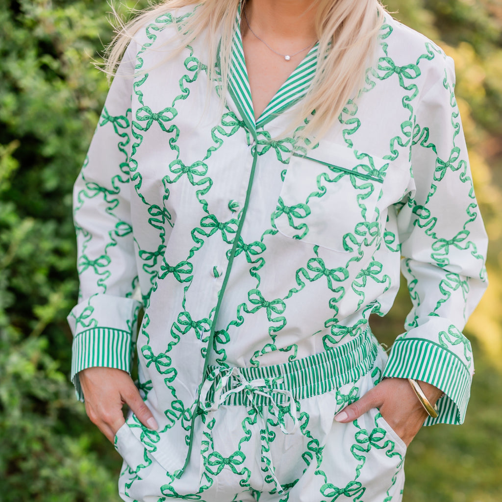 Buy Luxe Cushions & Linens - Green Bow Long Sleeve Set - By Luxe & Beau Designs 