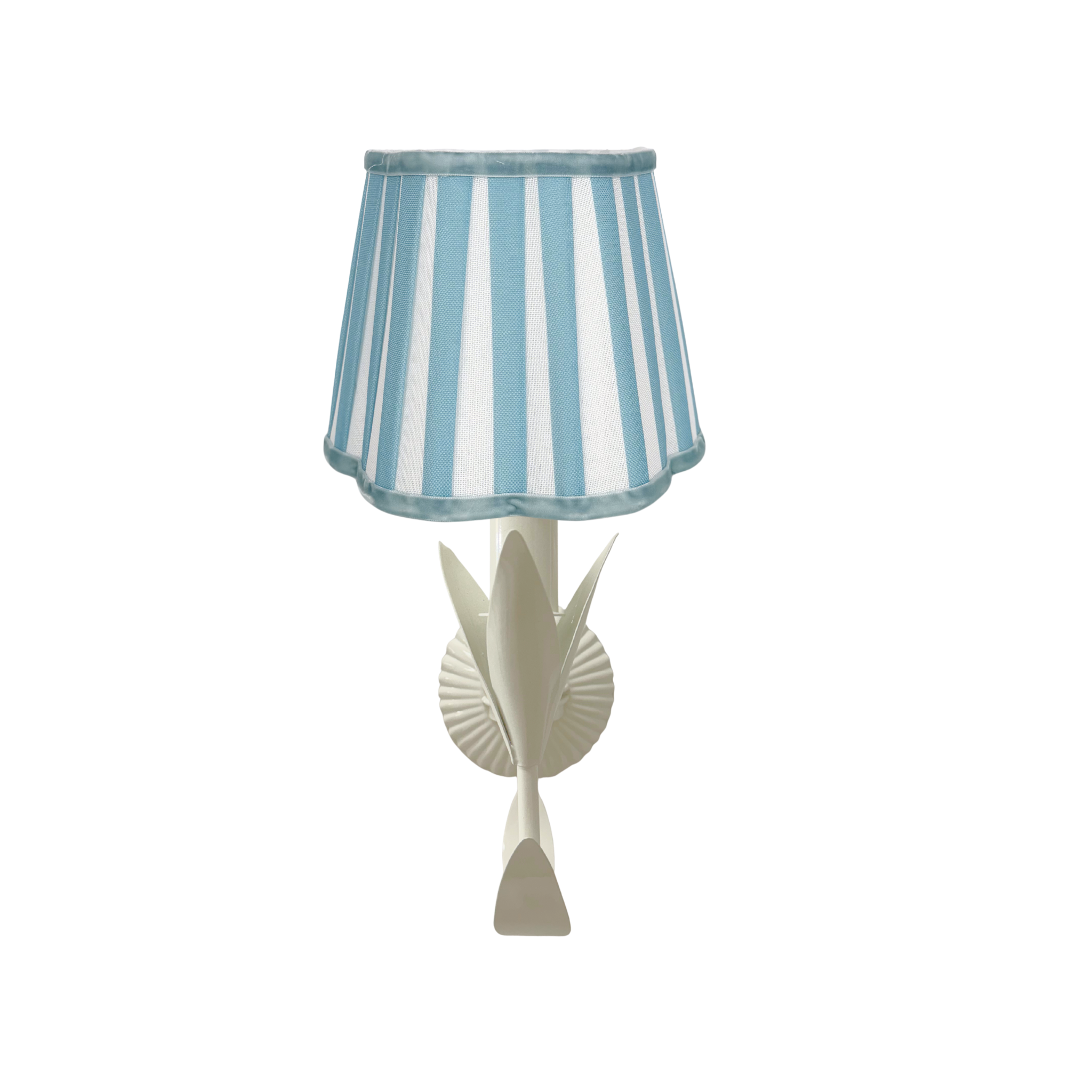 Blue Stripe Scallop Lamp Shade and La Fleur Ivory Wall Sconce - LUXE AND BEAU