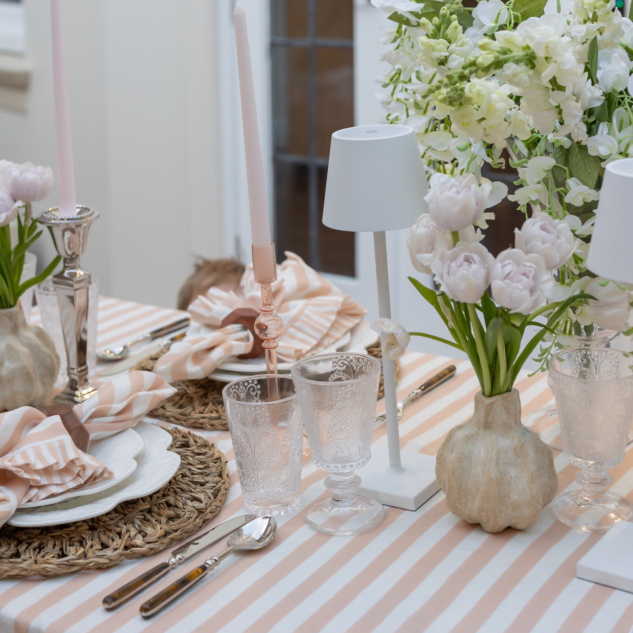 Buy Luxe Cushions & Linens - Blush Stripe Ruffle Linen Table Cloth - By Luxe & Beau Designs 