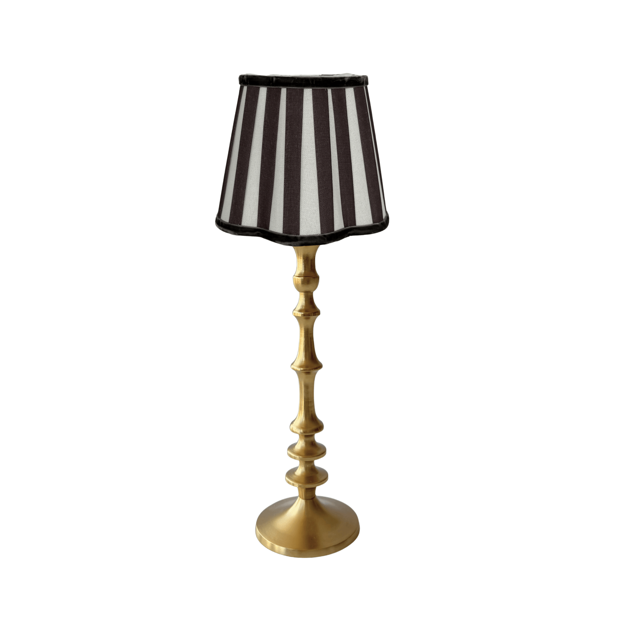 Black Stripe Scallop Lamp Shade & Brass Base - Table Lamp - LUXE AND BEAU