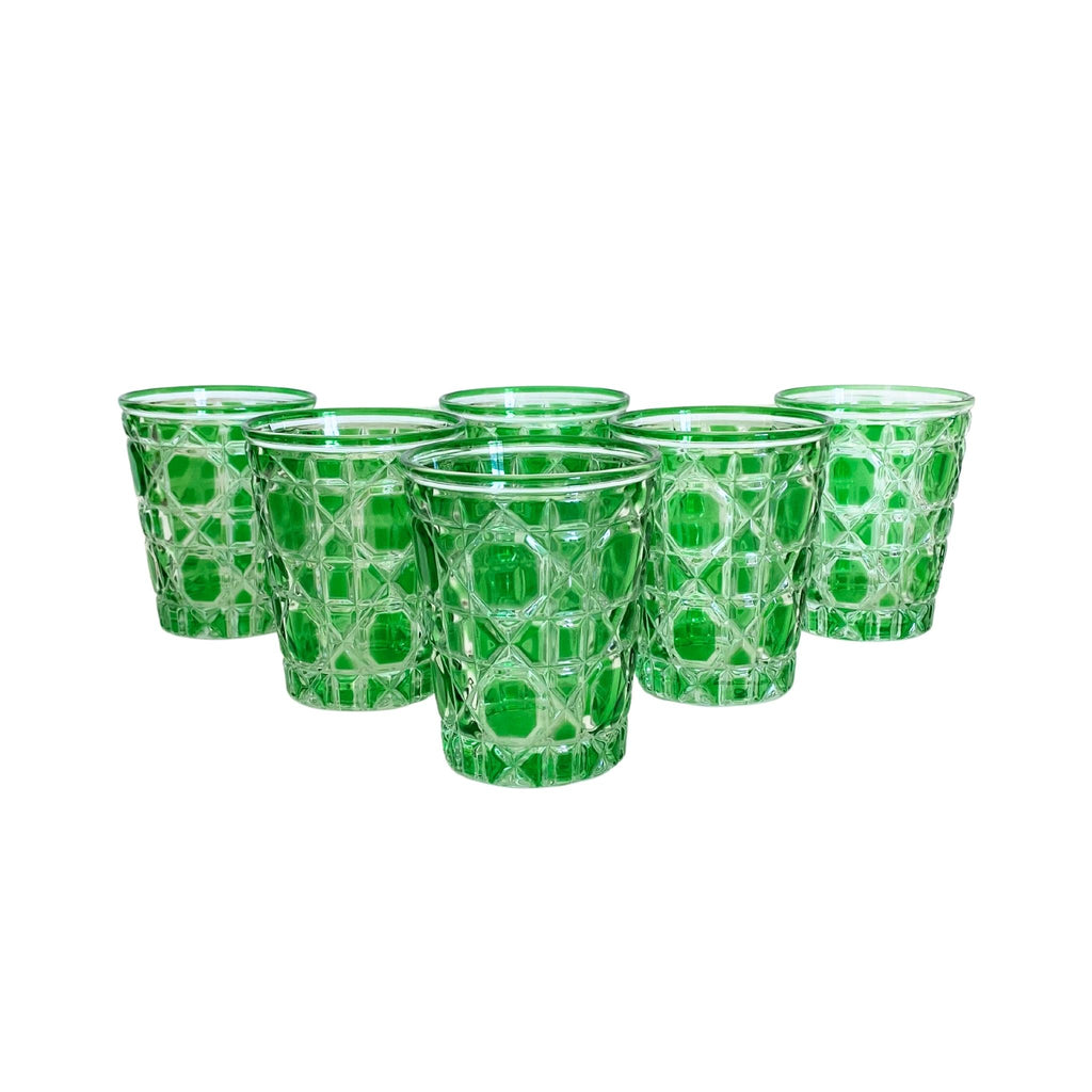 Buy Luxe Cushions & Linens - Green Geometric Glass Tumblers (Set of 6) - By Luxe & Beau Designs 