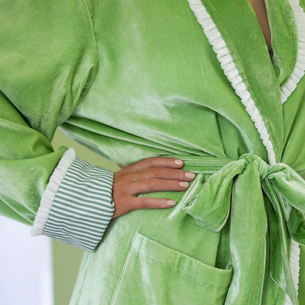 Buy Luxe Cushions & Linens - Apple Green Silk Velvet Robe - By Luxe & Beau Designs 