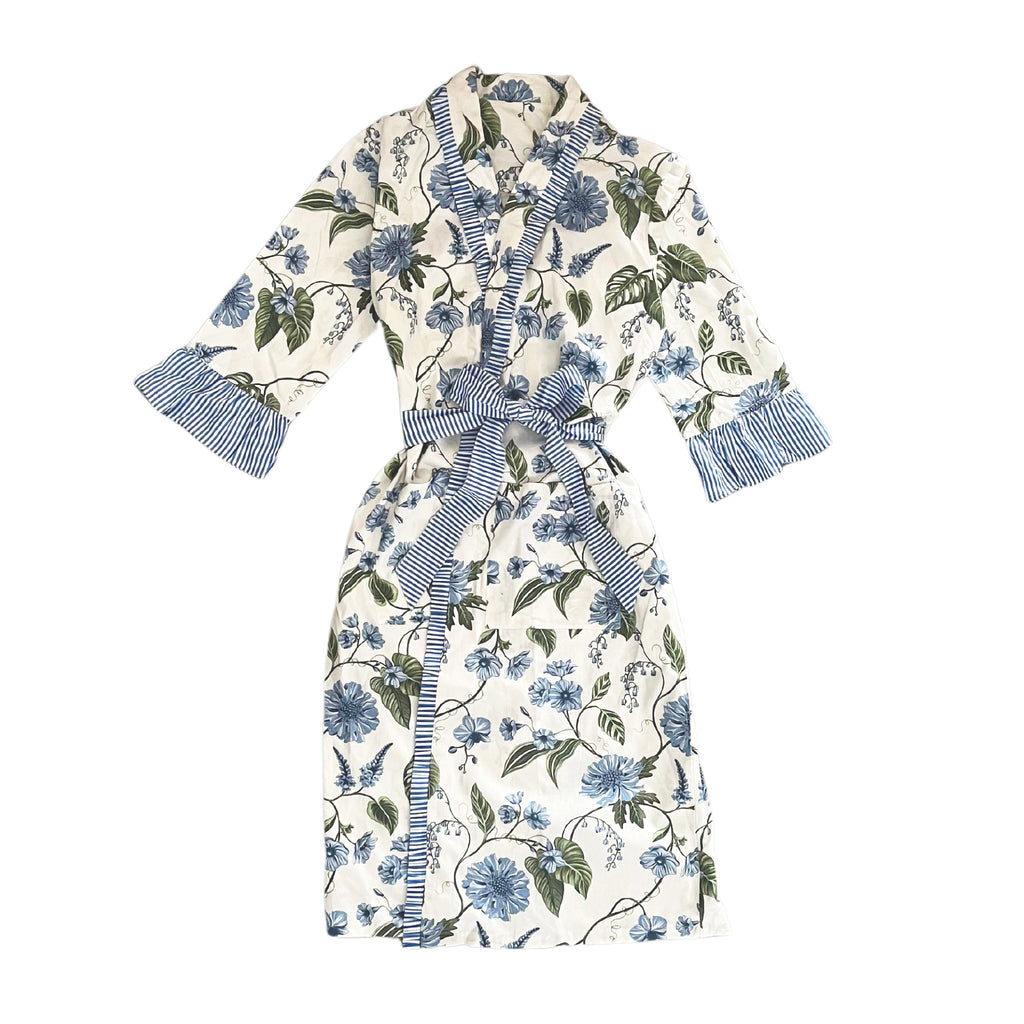 Buy Luxe Cushions & Linens - Ruffle Georgie Floral Robe Blue - By Luxe & Beau Designs 