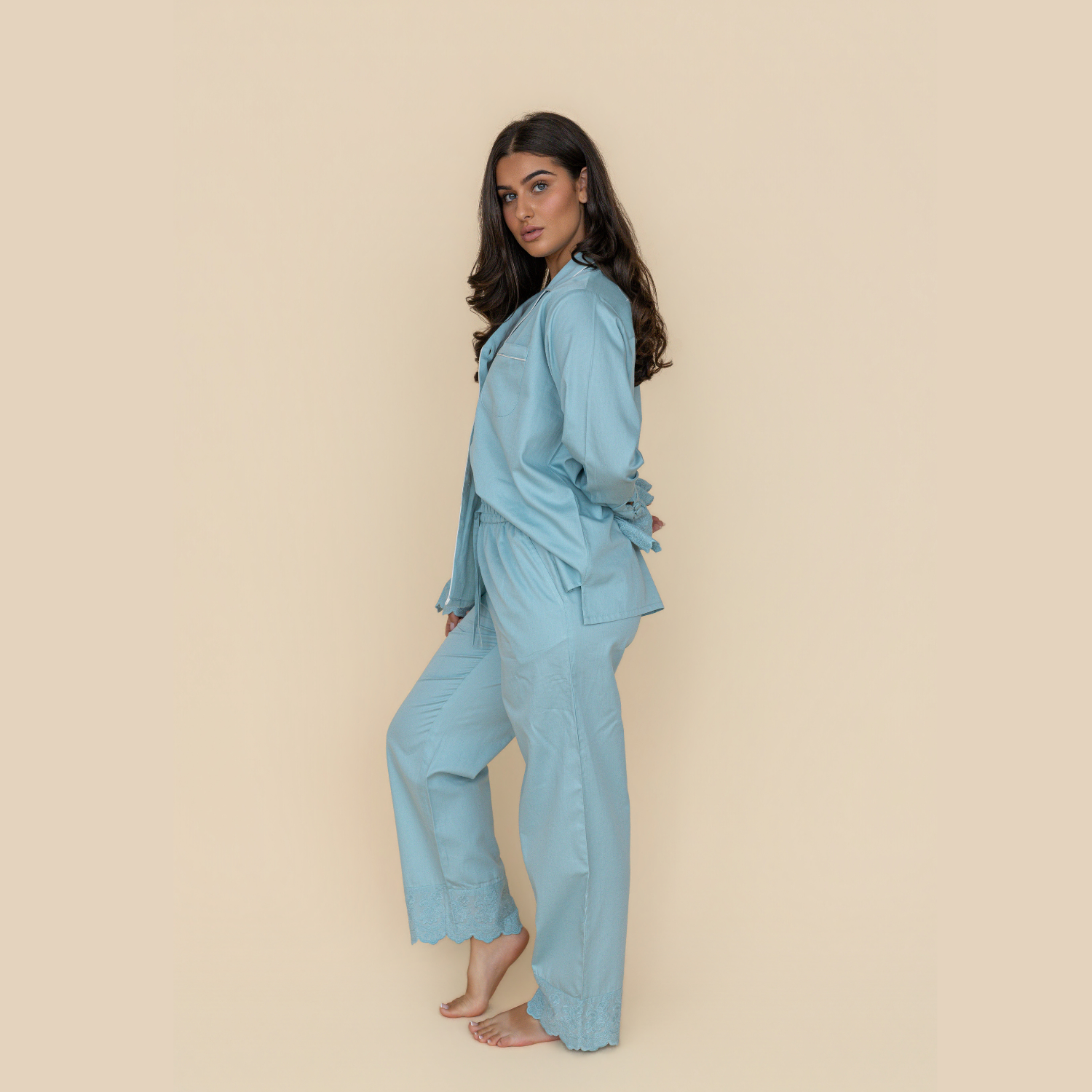 Blue Heirloom Lace Long Sleeve Pyjama Set - LUXE AND BEAU