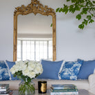 Buy Luxe Cushions & Linens - Blue Linen With Cream Ruffle Cushion Cover 50 x 50 - By Luxe & Beau Designs 