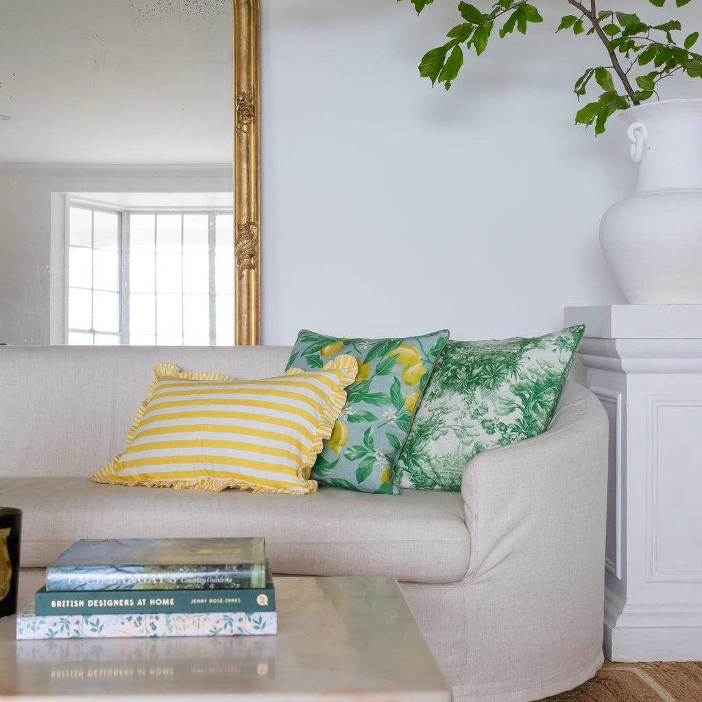 Buy Luxe Cushions & Linens - Yellow Ruffle Stripe Linen Cushion Cover 65 x 65 - By Luxe & Beau Designs 