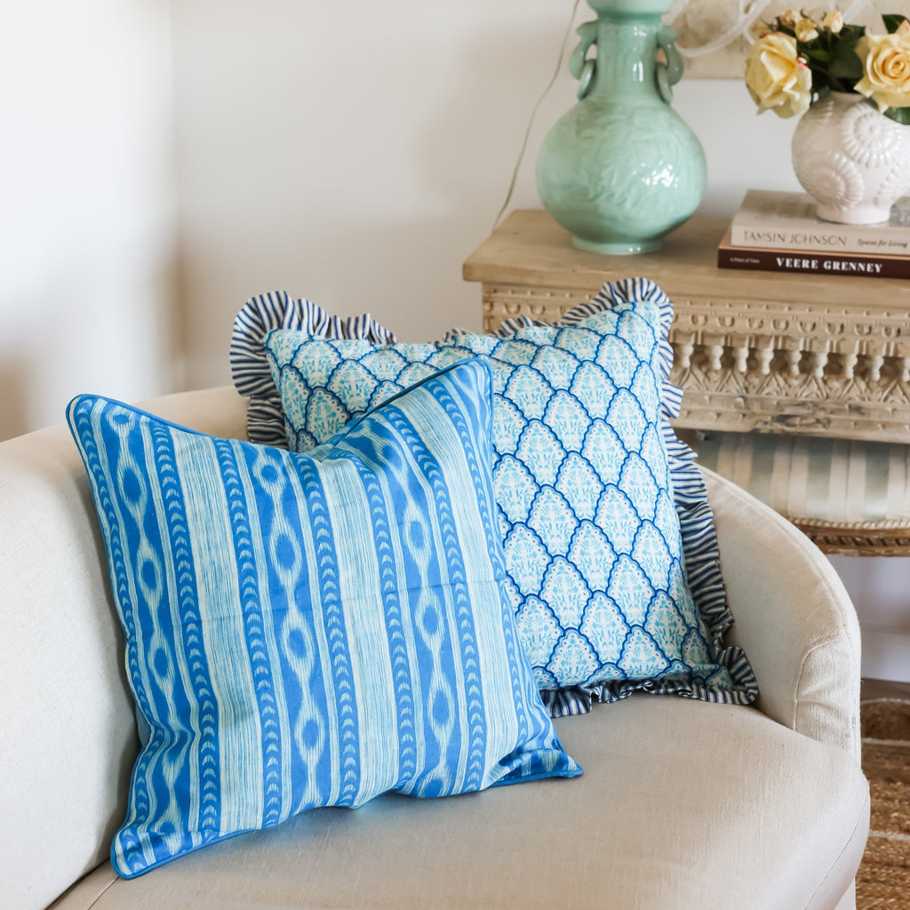 Buy Luxe Cushions & Linens - Blue Scallop Cushion Cover - By Luxe & Beau Designs 