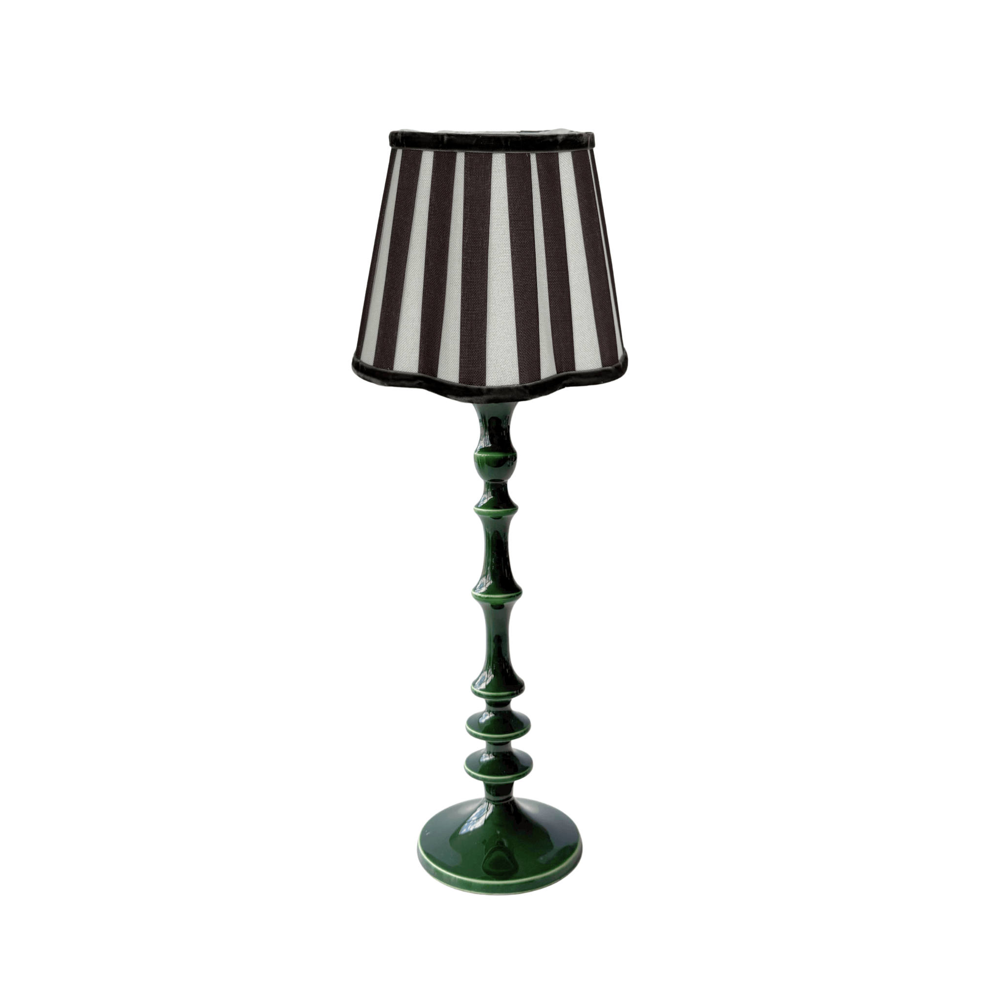 Black Stripe Scallop Lamp Shade & Verdant Green Base - Table Lamp - LUXE AND BEAU