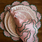 Blush With Emerald Green Embroidery Heirloom Napkin (Set Of 4) - LUXE AND BEAU