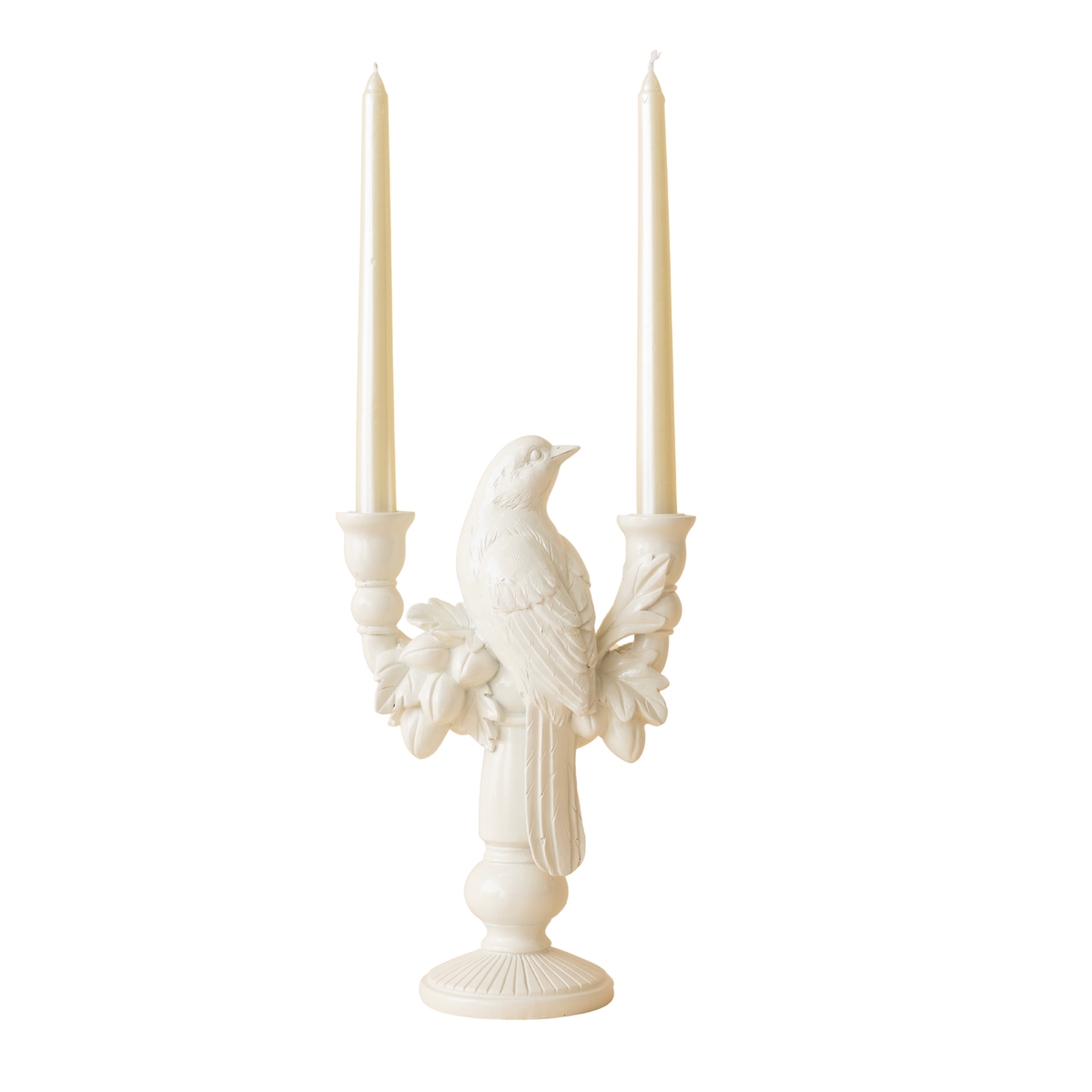 White bird double candle holder with taper candles