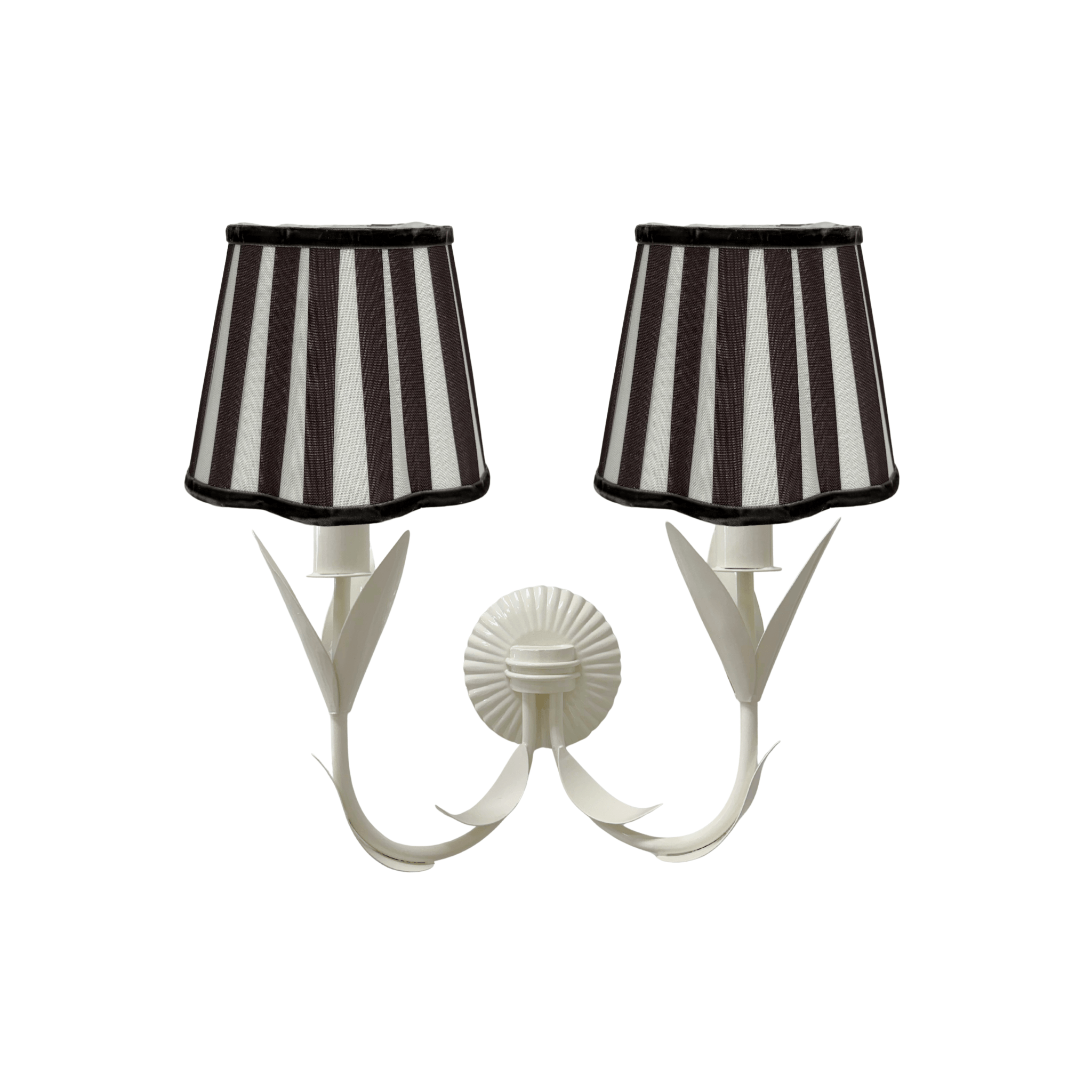 Black Stripe Scallop Lamp Shade and La Fleur Ivory Wall Sconce - LUXE AND BEAU