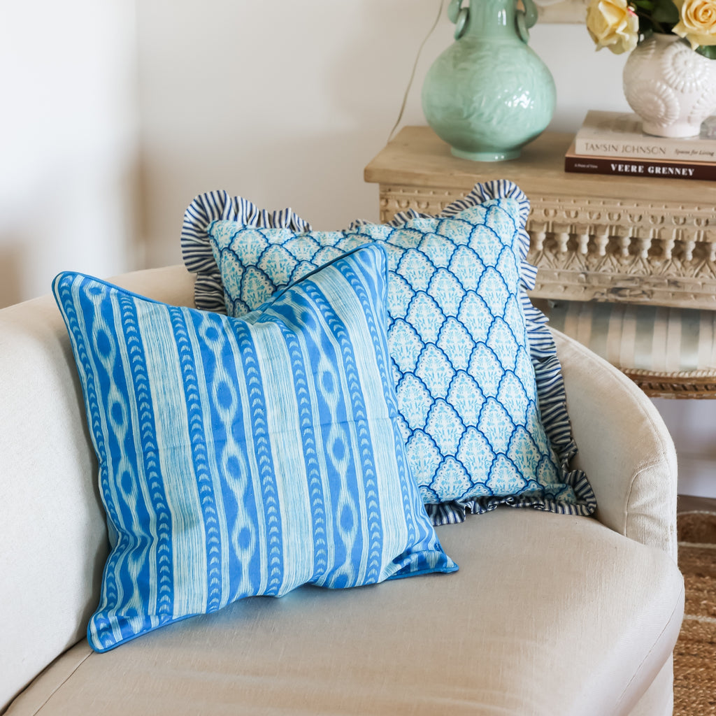 Buy Luxe Cushions & Linens - Blue Ikat Cushion Cover - By Luxe & Beau Designs 