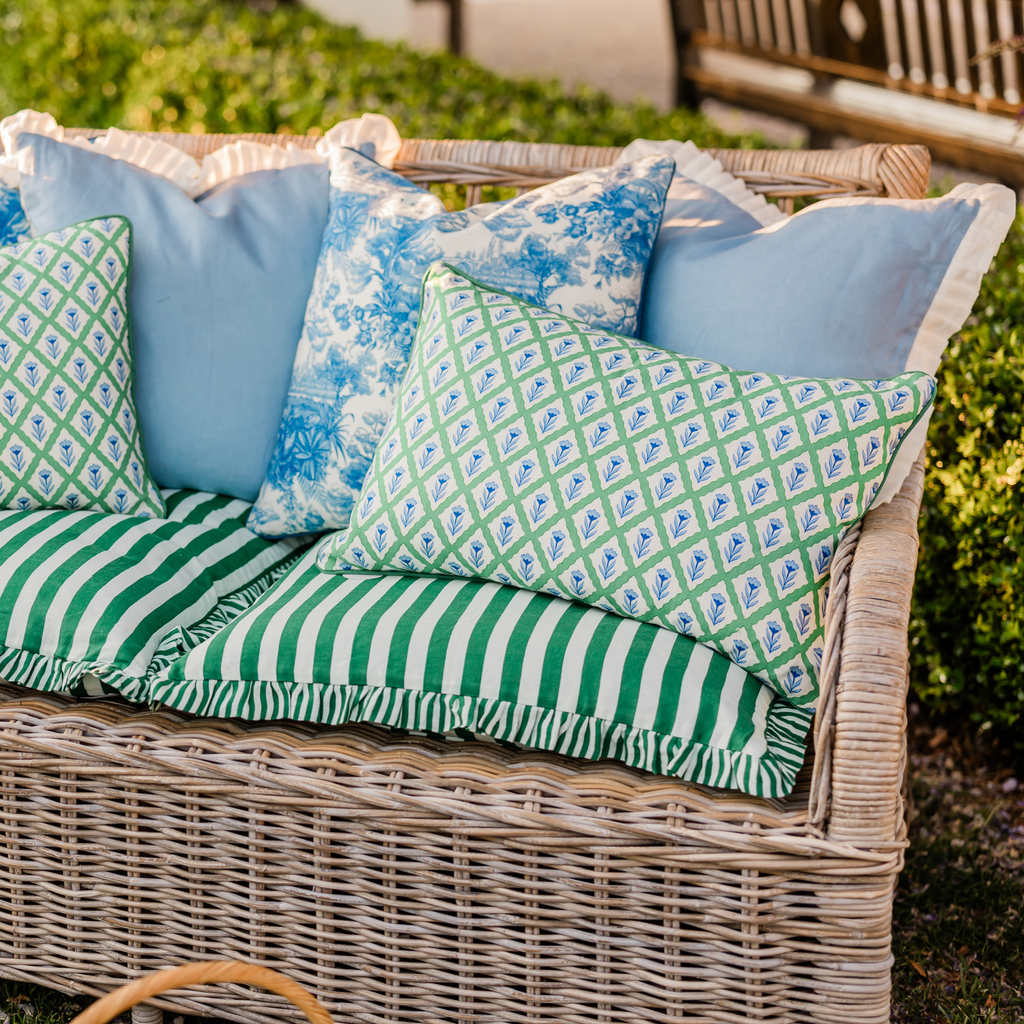 Buy Luxe Cushions & Linens - Green Ruffle Stripe Linen Cushion Cover 65 x 65 - By Luxe & Beau Designs 