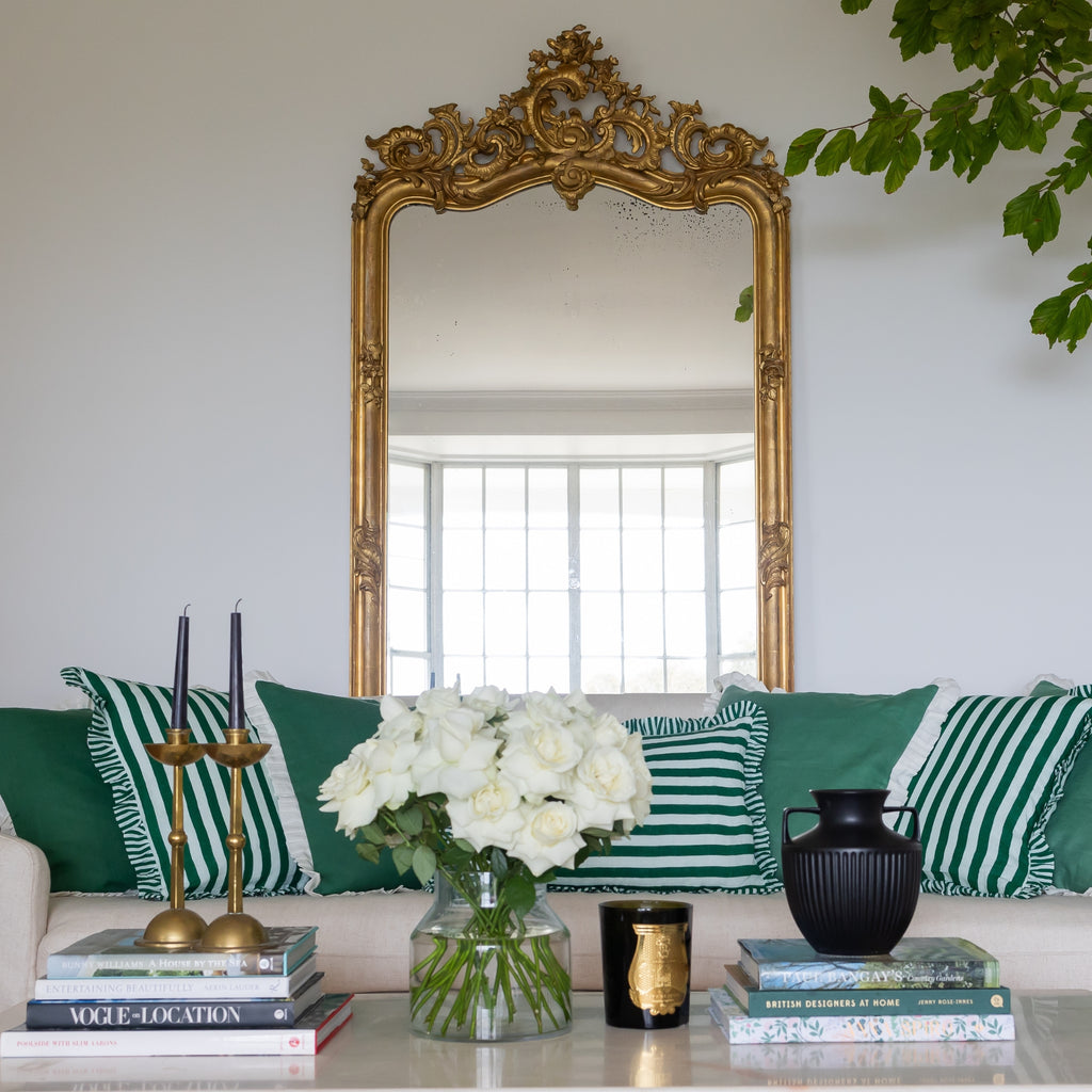 Buy Luxe Cushions & Linens - Green Ruffle Stripe Linen Cushion Cover 50x50 - By Luxe & Beau Designs 