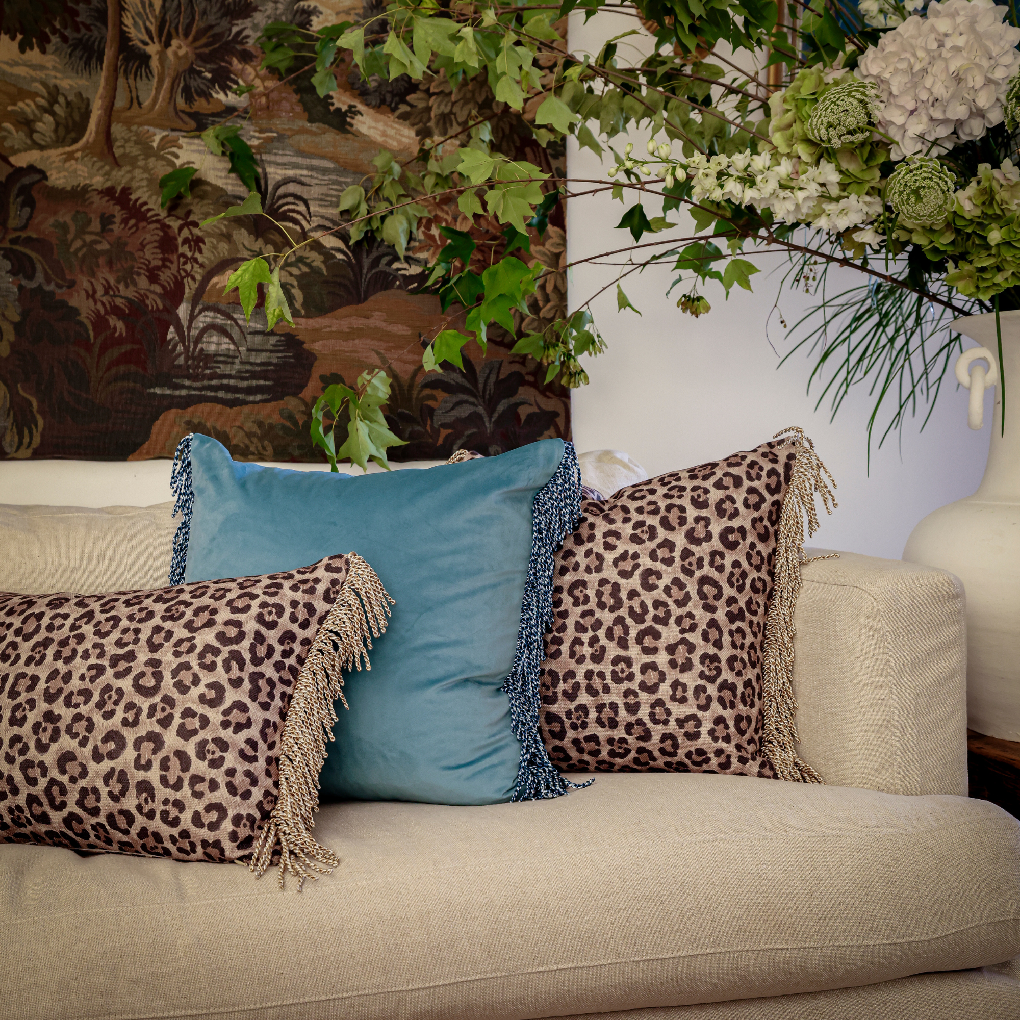 Bullion Fringe Leopard Cushion Cover 50x50cm - LUXE AND BEAU