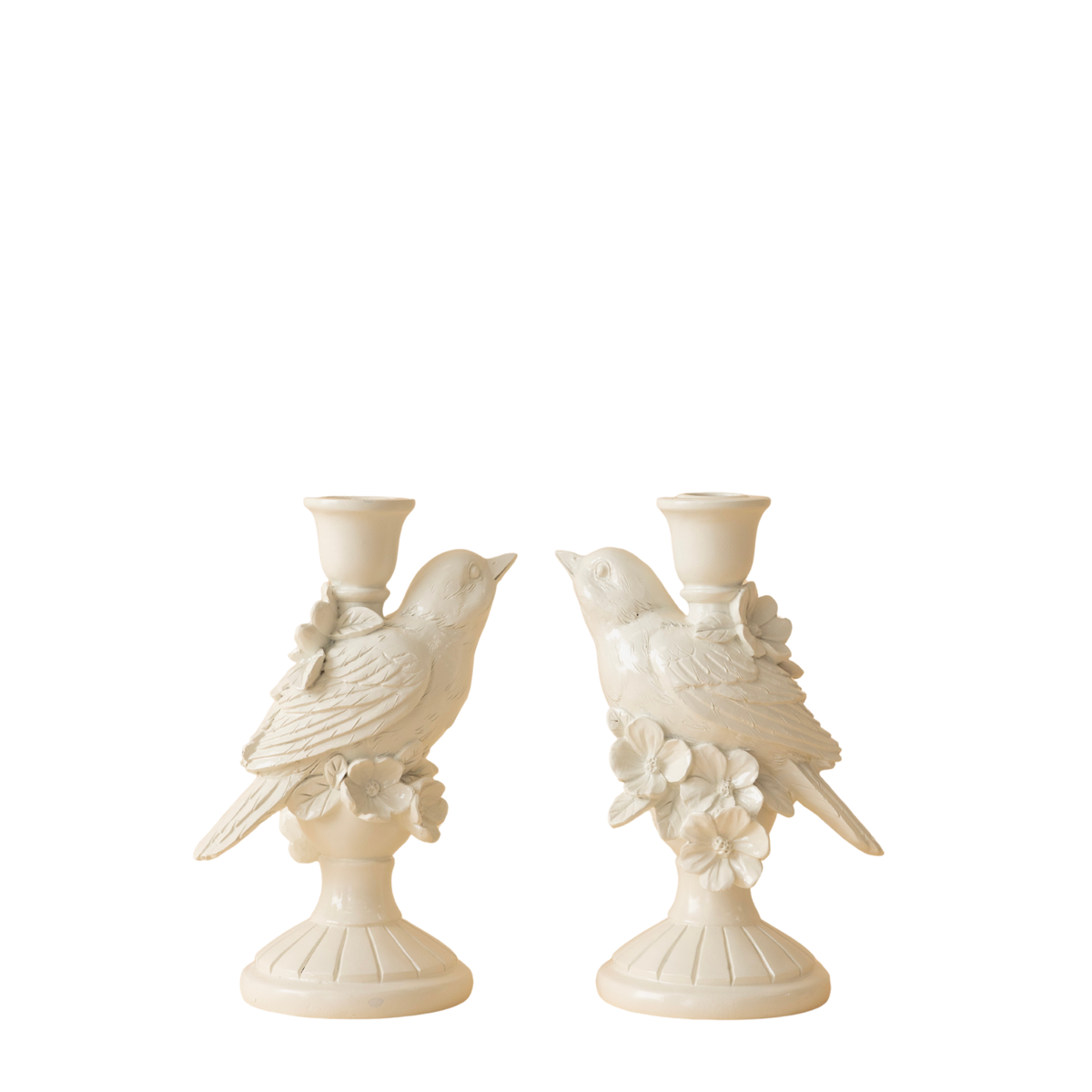 Pair of white bird candle holders